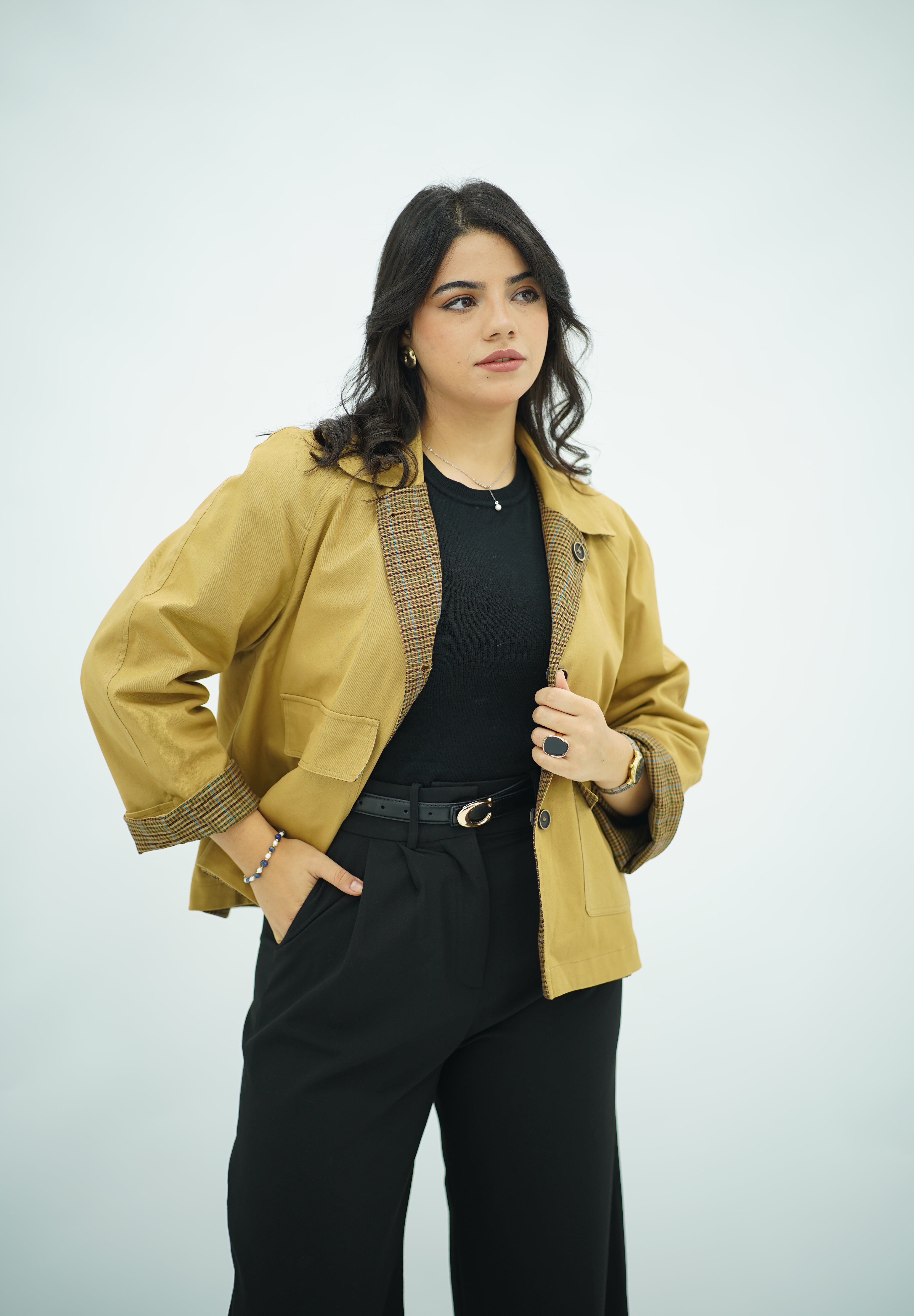 Veste Double Face Moutarde & Motifs Pied-de-Poule