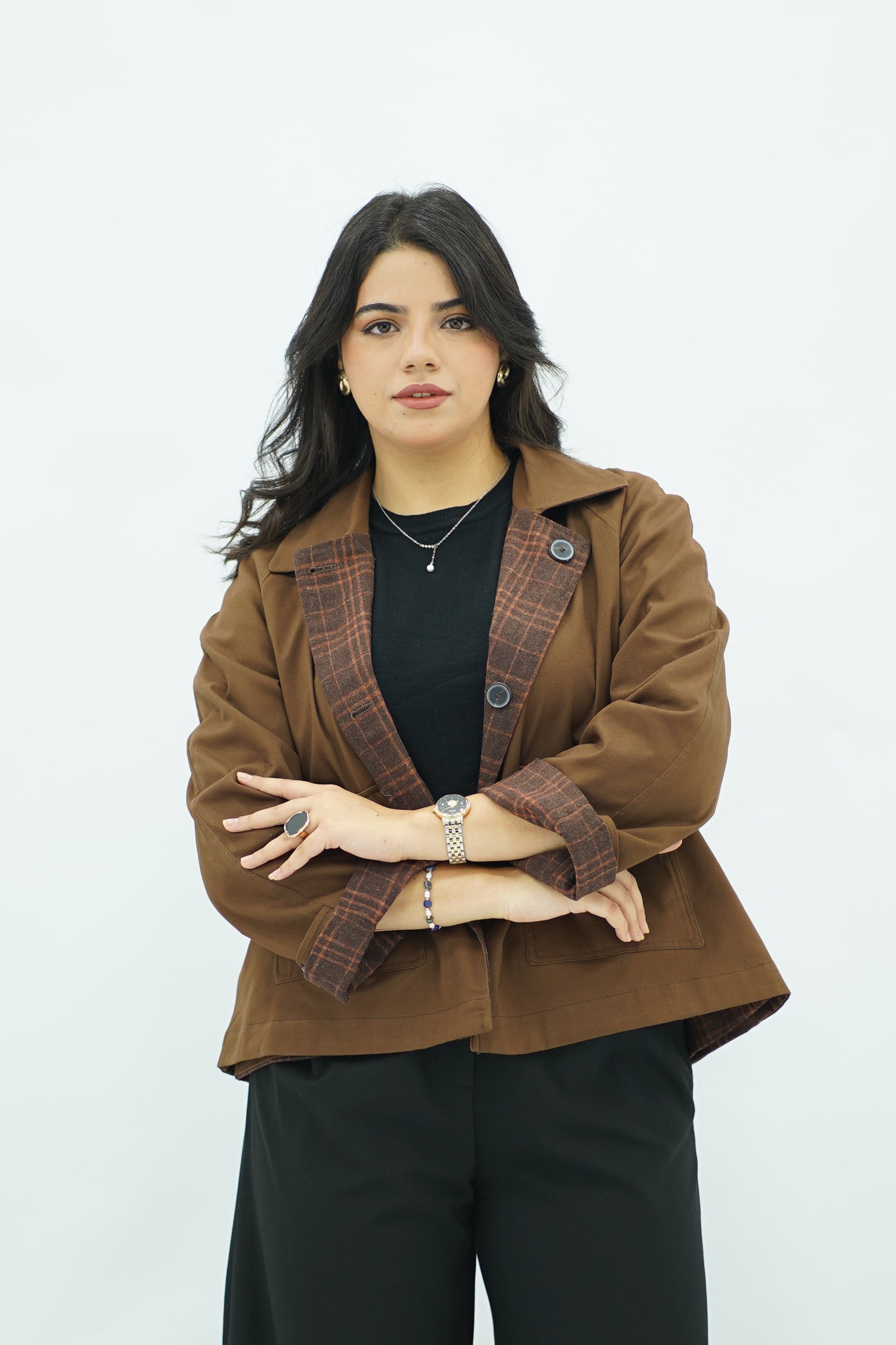 Jacket Double Face Marron & Motifs Carreaux