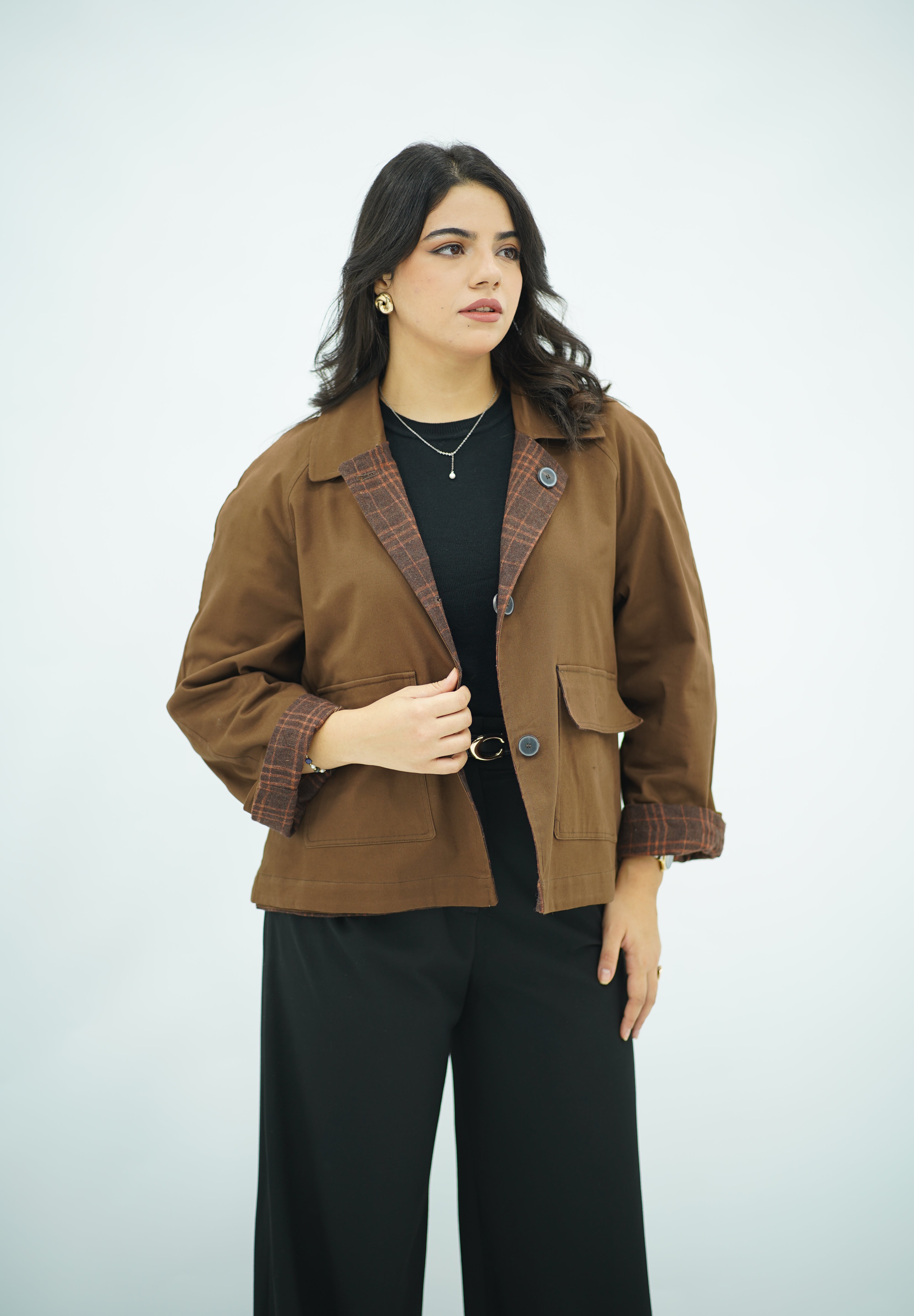 Jacket Double Face Marron & Motifs Carreaux