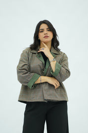 Jacket Double Face Vert Sauge & Motifs Pied-de-Poule