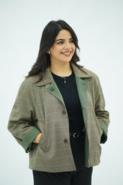 Jacket Double Face Vert Sauge & Motifs Pied-de-Poule