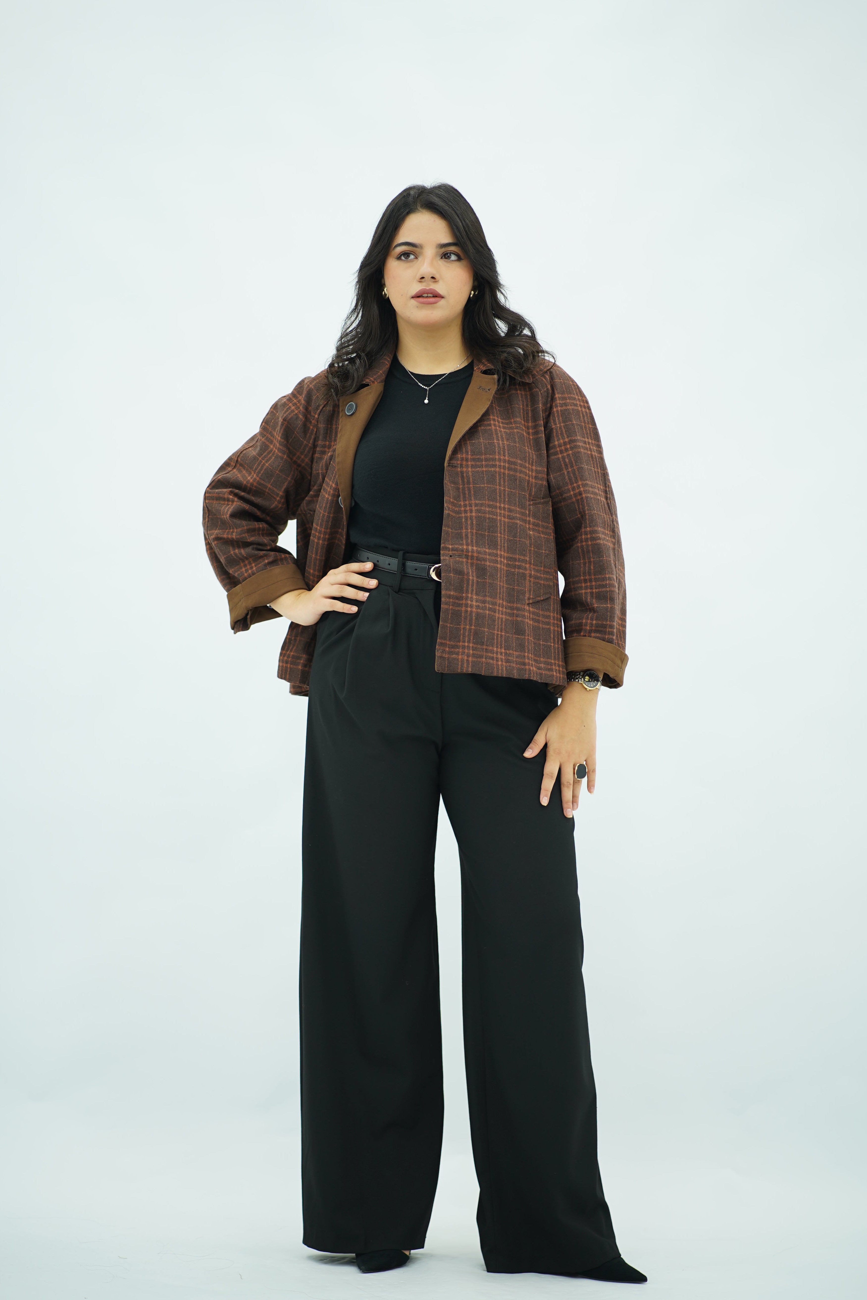 Jacket Double Face Marron & Motifs Carreaux