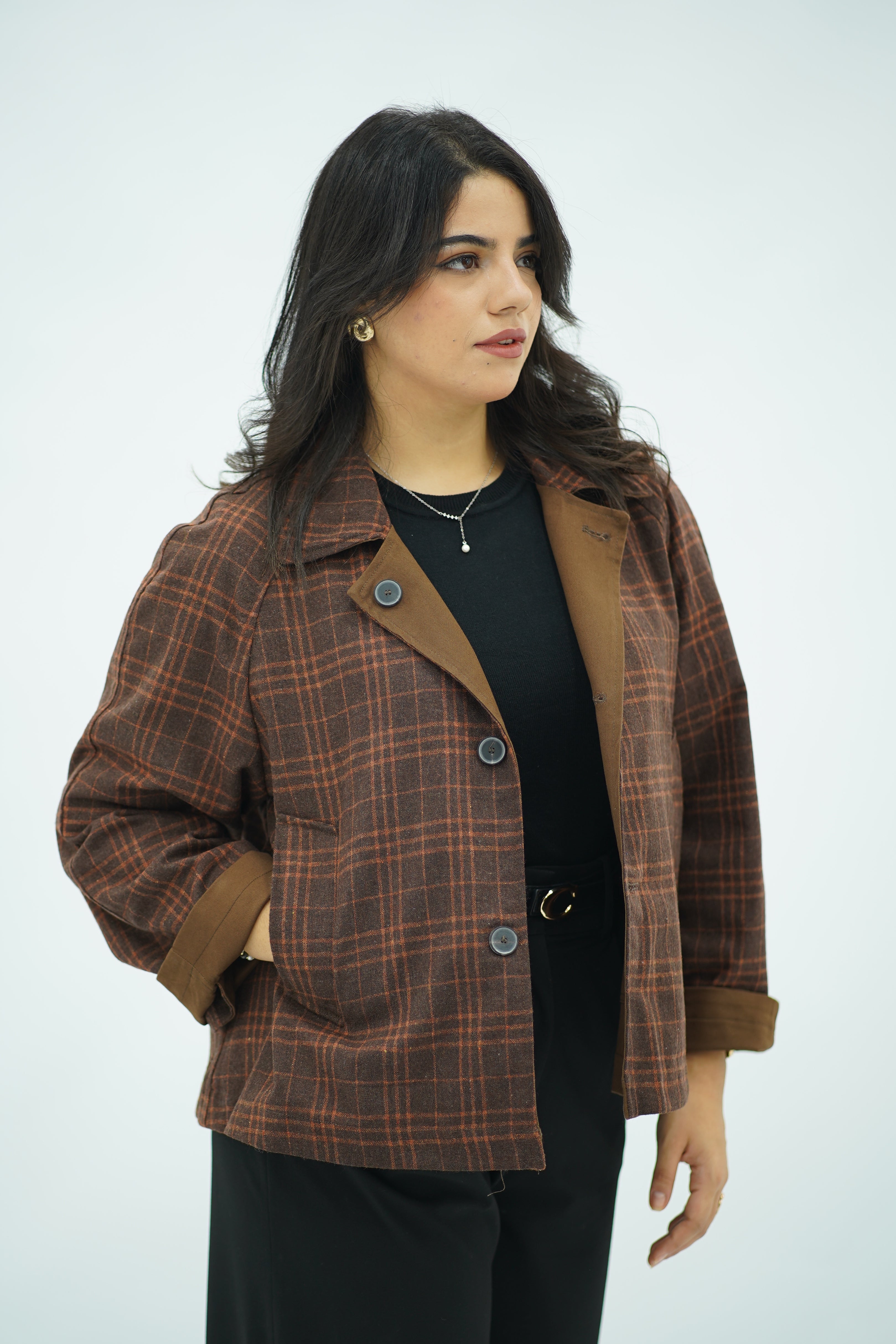 Jacket Double Face Marron & Motifs Carreaux