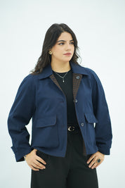 Veste Double Face Bleu Marine & Motifs Carreaux