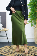 JUPE SATIN - VERT OLIVE