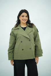 Trench Courte Vert Olive – Double Boutonnage