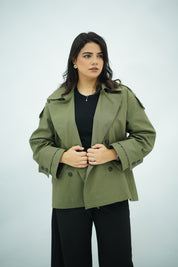 Trench Courte Vert Olive – Double Boutonnage