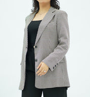 Blazer Structuré à Micro-Carreaux Noir & Beige