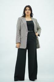 Blazer Structuré à Micro-Carreaux Noir & Beige