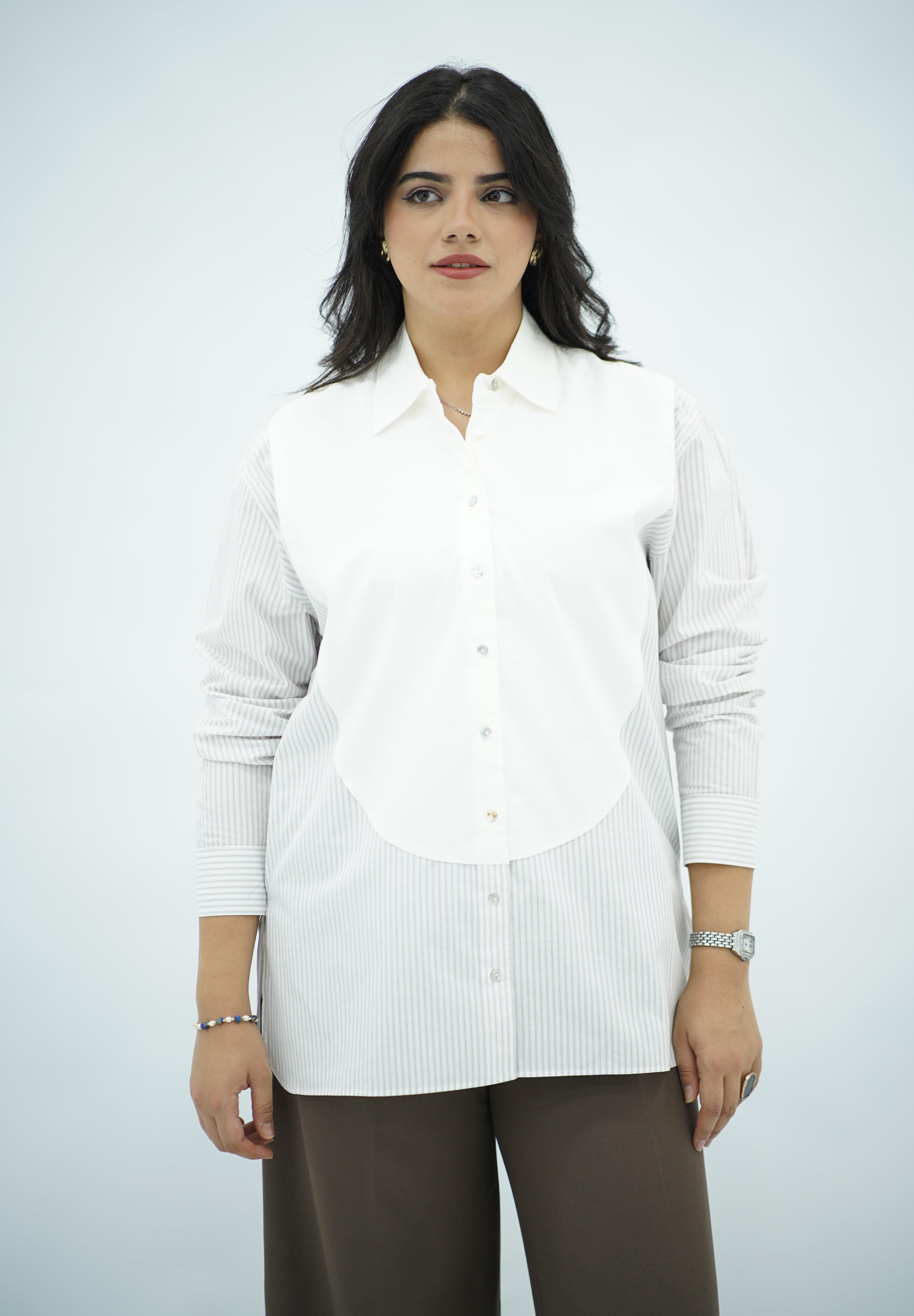 Chemise en Popeline - Rayé Beige
