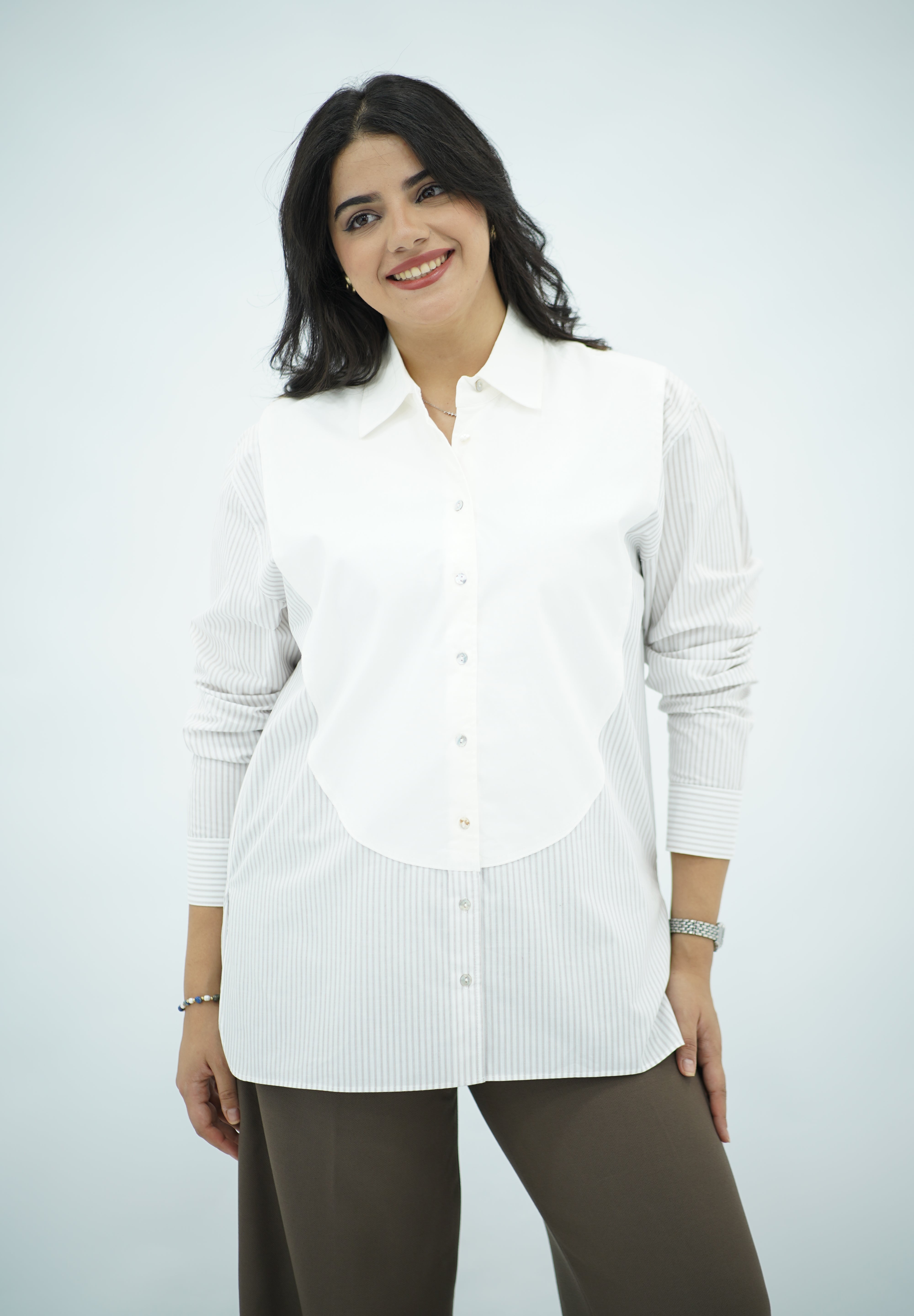 Chemise en Popeline - Rayé Beige