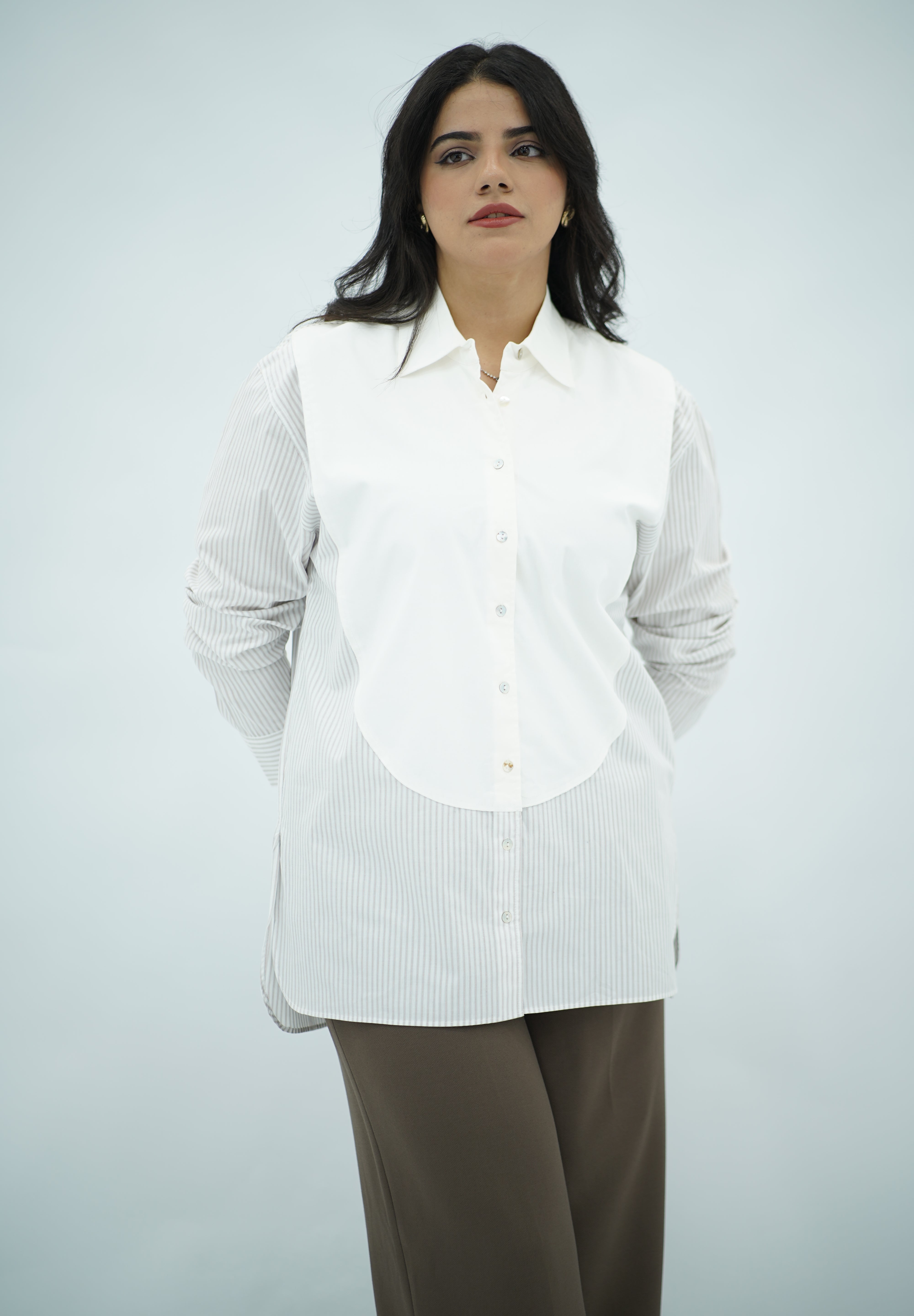 Chemise en Popeline - Rayé Beige