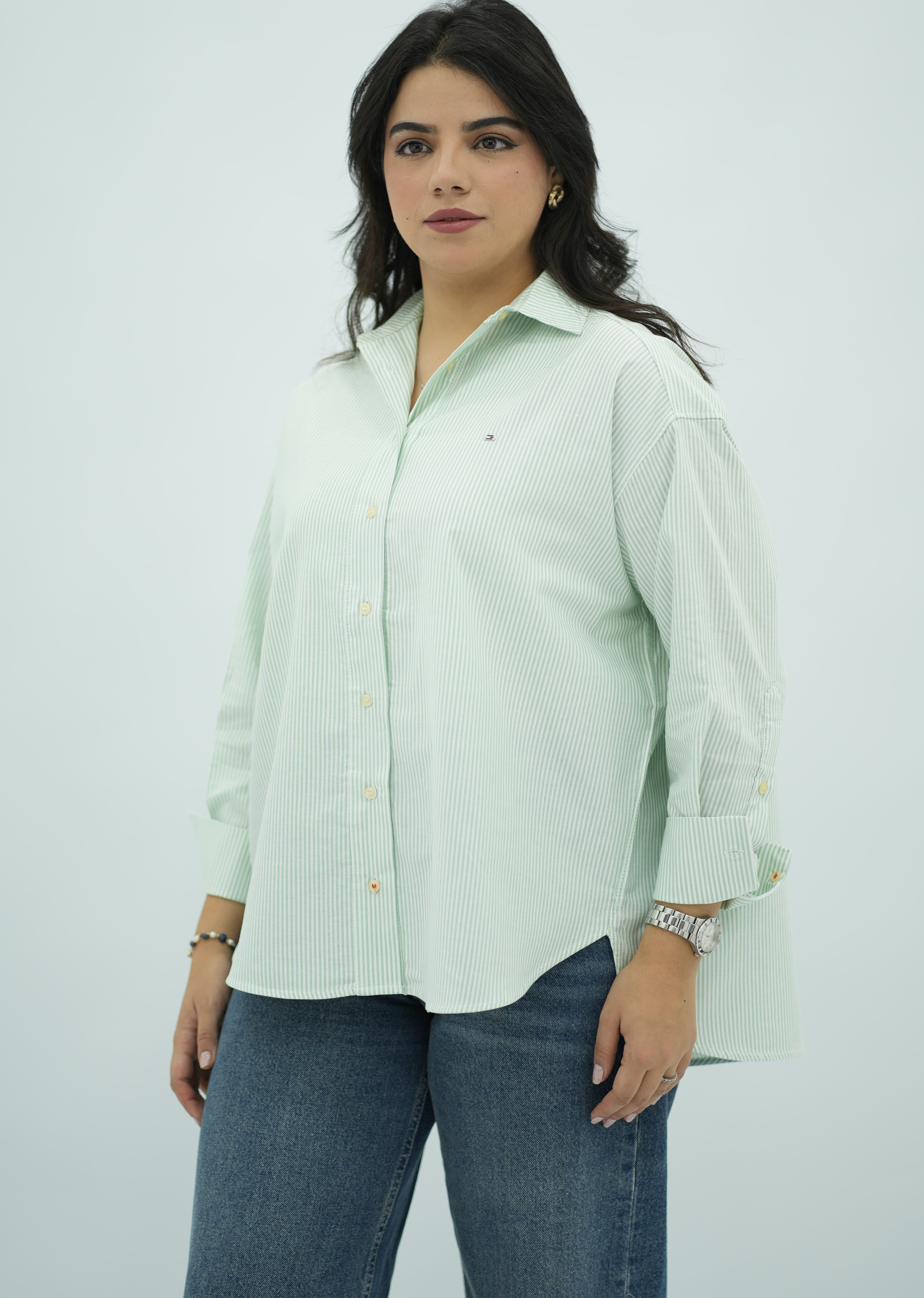 Chemise à Rayures Vert Claire