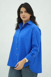 Chemise Oversize en Popeline Bleu Roi
