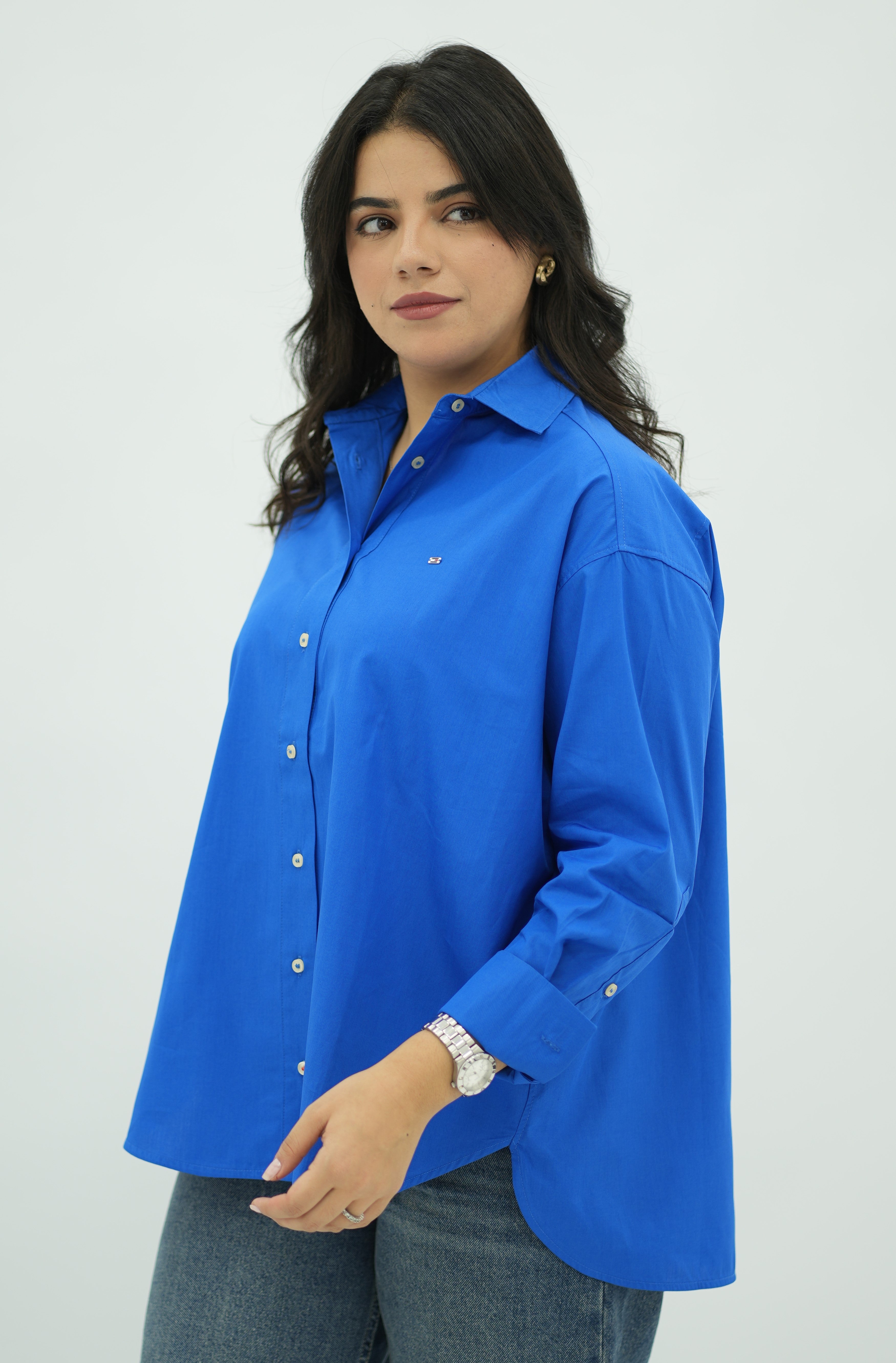 Chemise Oversize en Popeline Bleu Roi