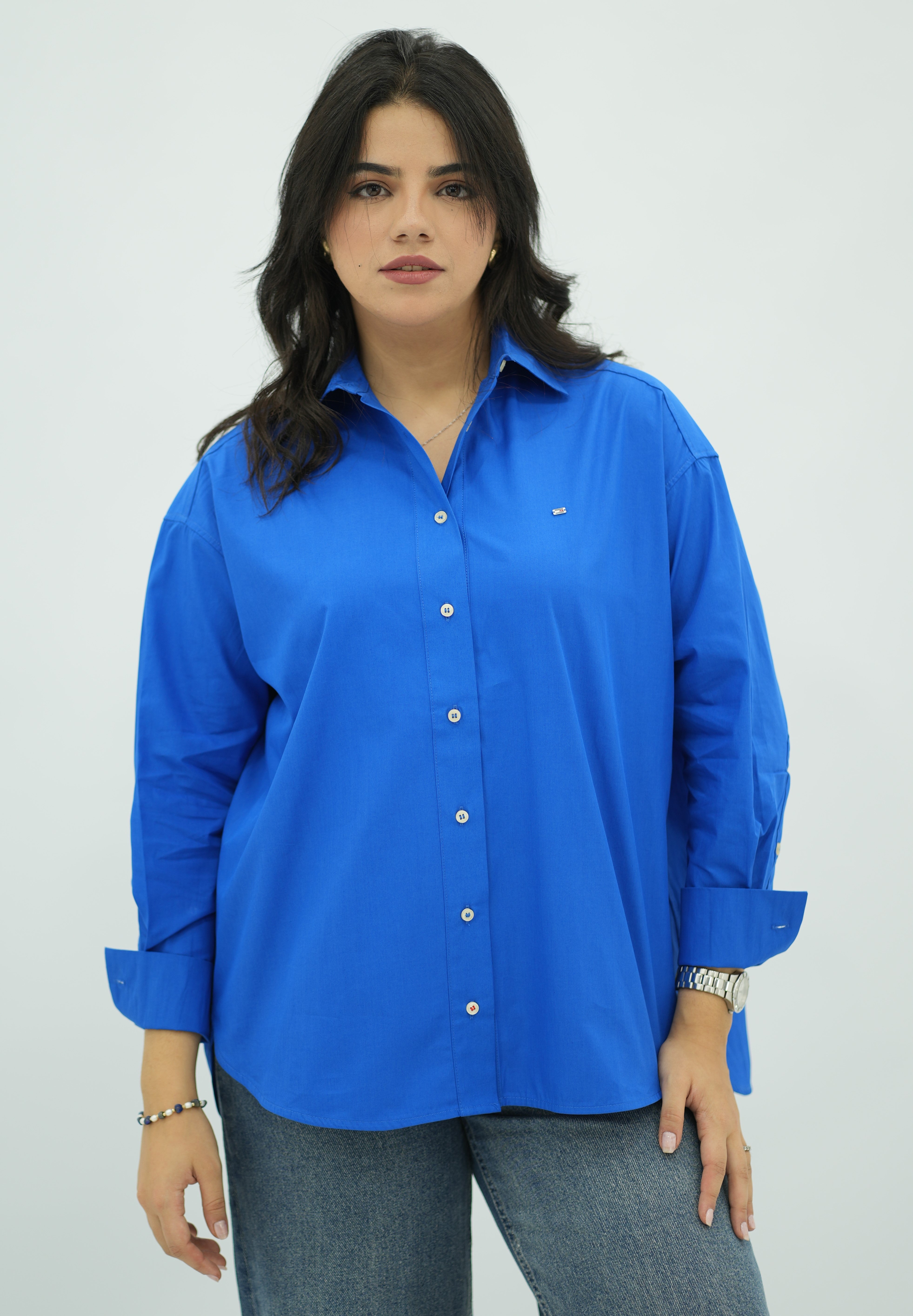 Chemise Oversize en Popeline Bleu Roi
