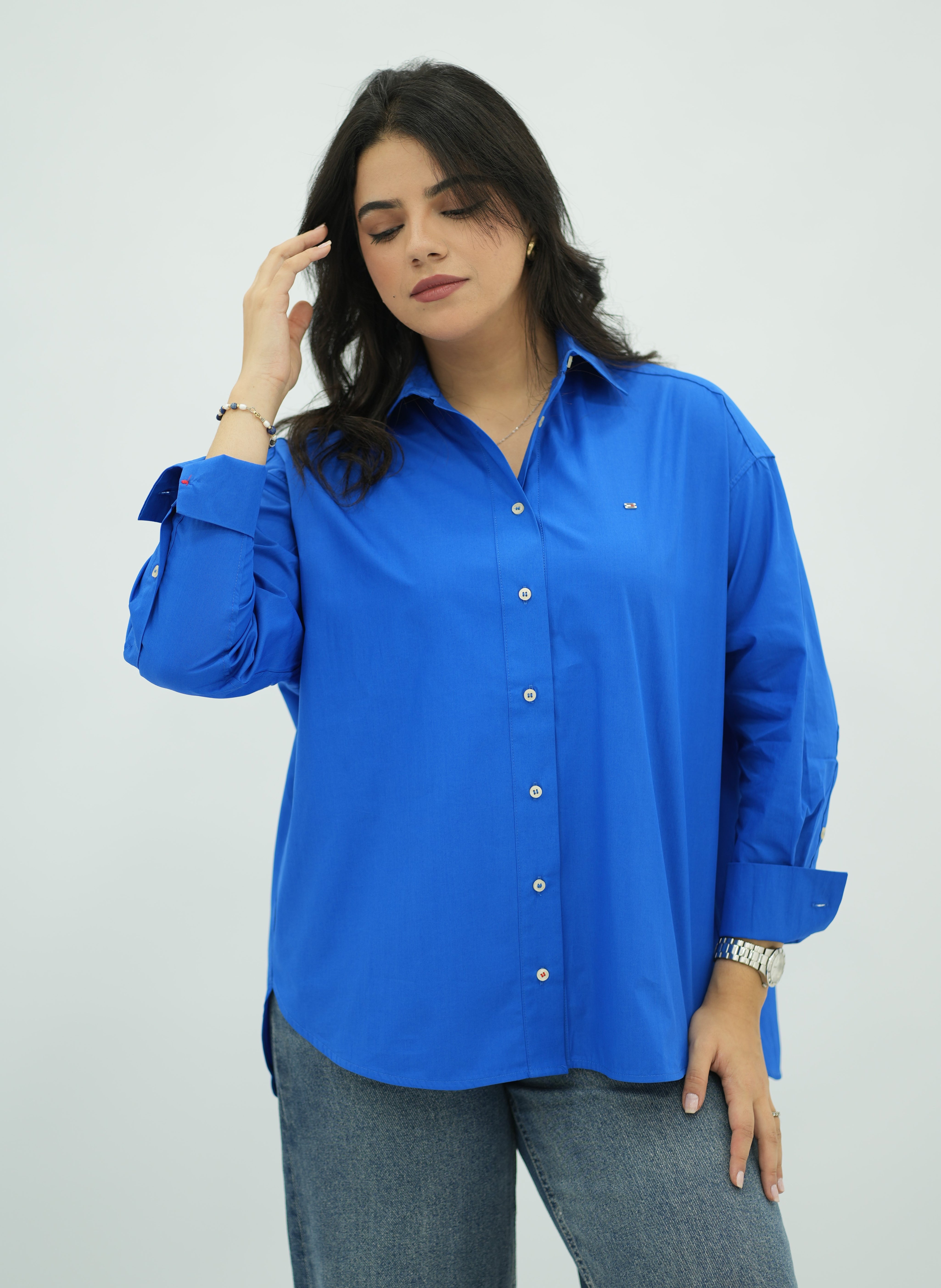 Chemise Oversize en Popeline Bleu Roi