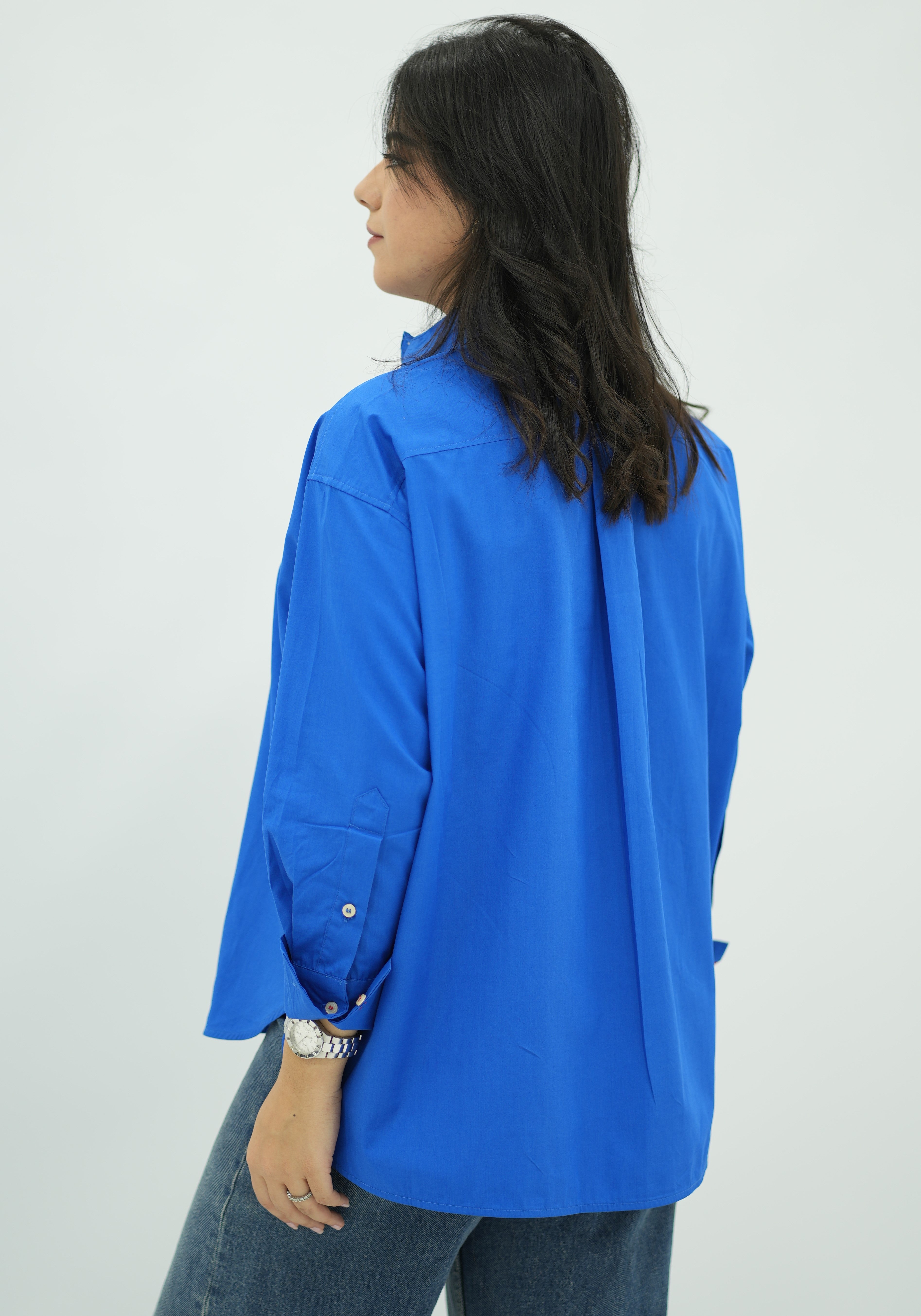 Chemise Oversize en Popeline Bleu Roi
