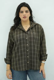 Chemise Casual à Carreaux Kaki