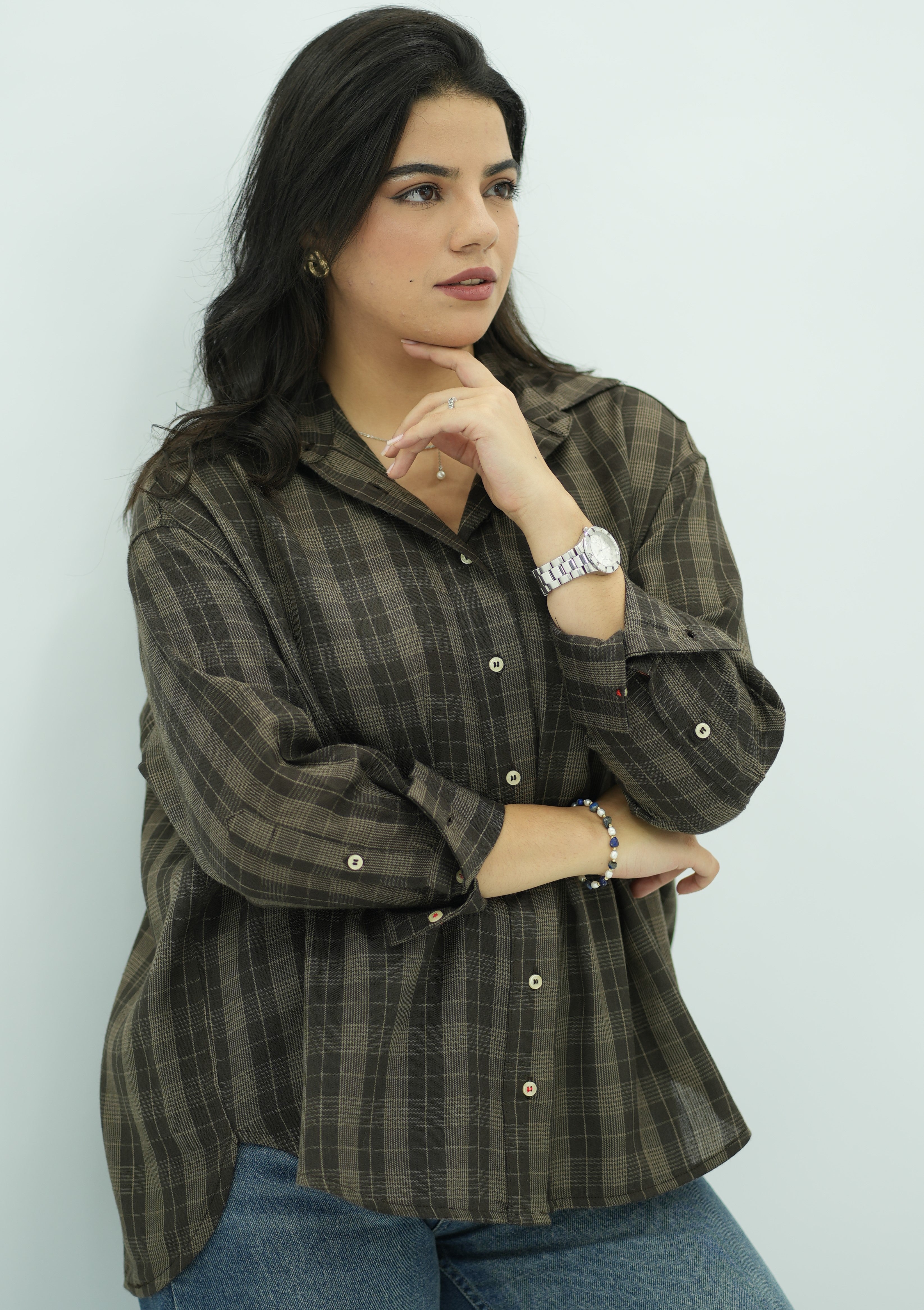 Chemise Casual à Carreaux Kaki