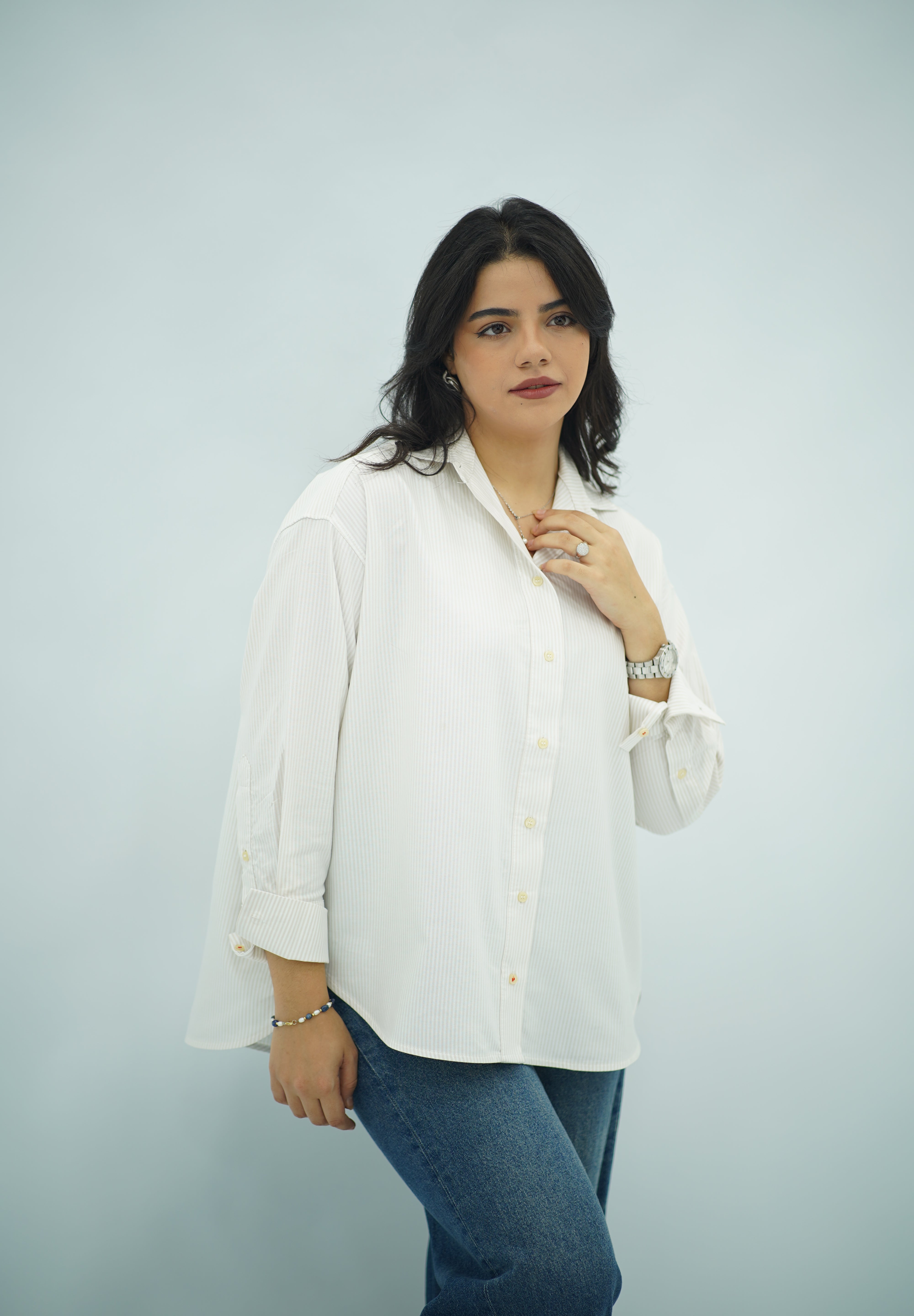 Chemise à Rayures Beige