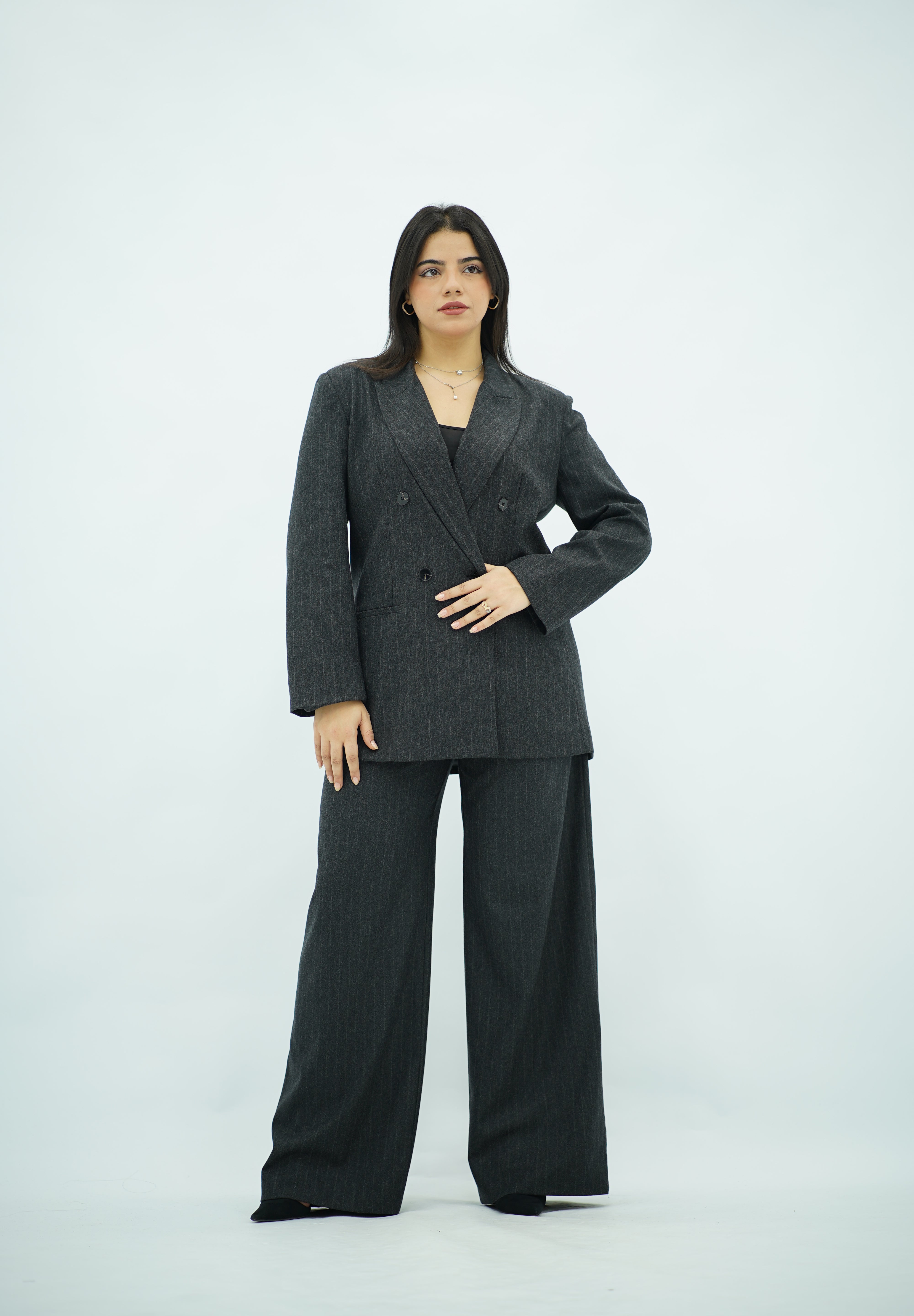 Costume Feminin Workwear Rayé - Gris Anthracite"