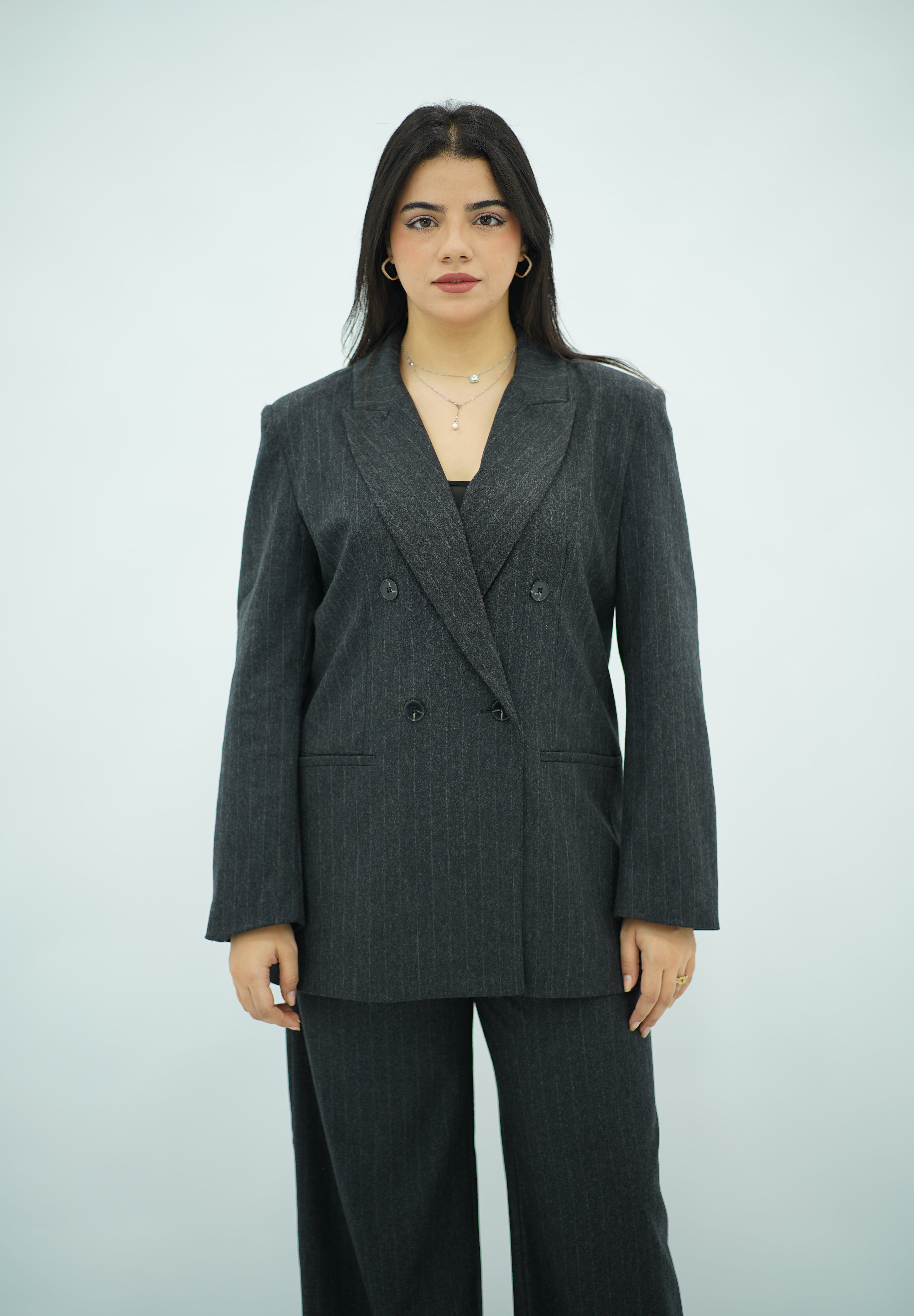 Costume Feminin Workwear Rayé - Gris Anthracite"