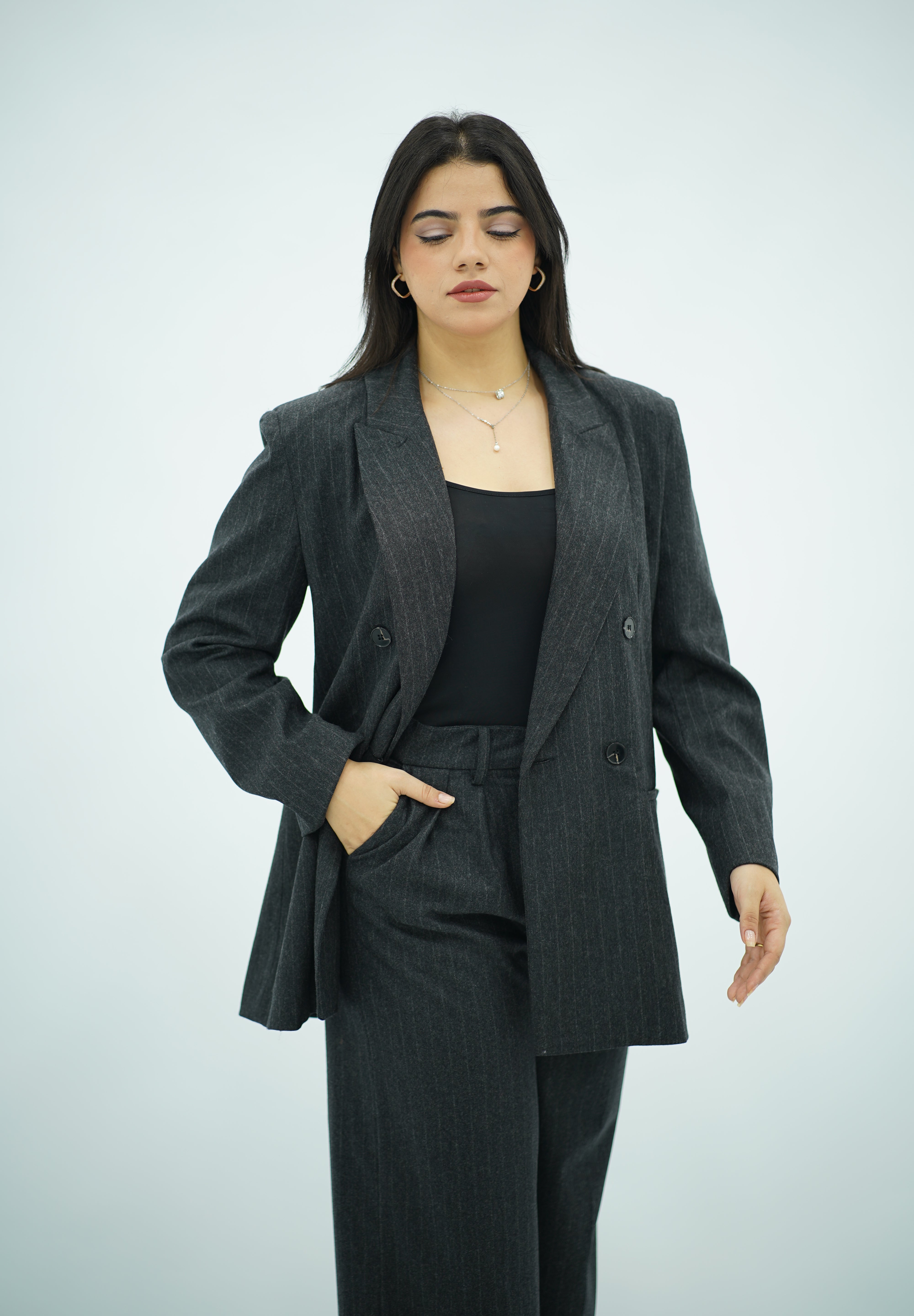 Costume Feminin Workwear Rayé - Gris Anthracite"
