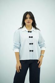 chemise fluide à fines rayures bleu à Nœuds Chinois