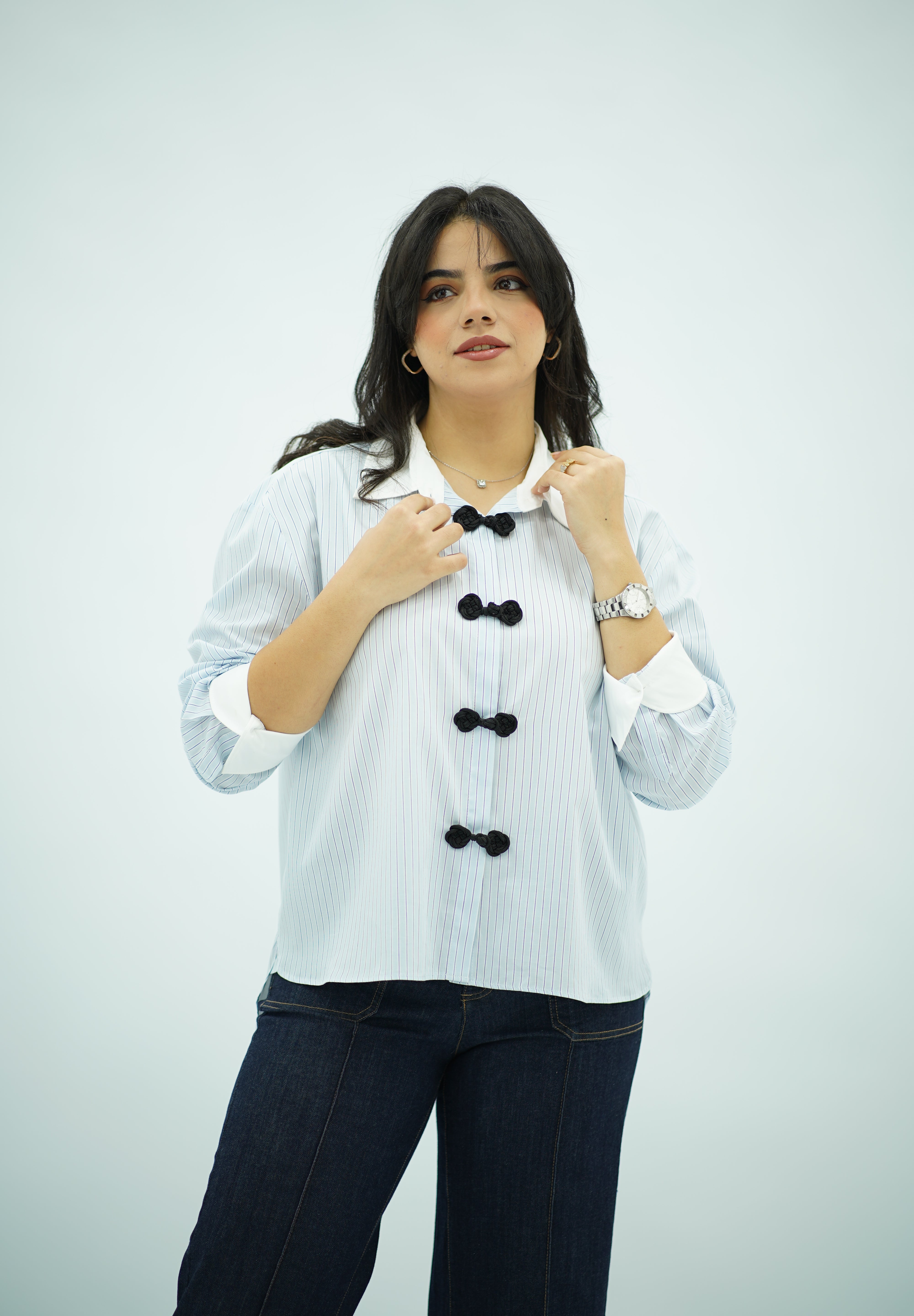 chemise fluide à fines rayures bleu à Nœuds Chinois