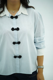 chemise fluide à fines rayures bleu à Nœuds Chinois