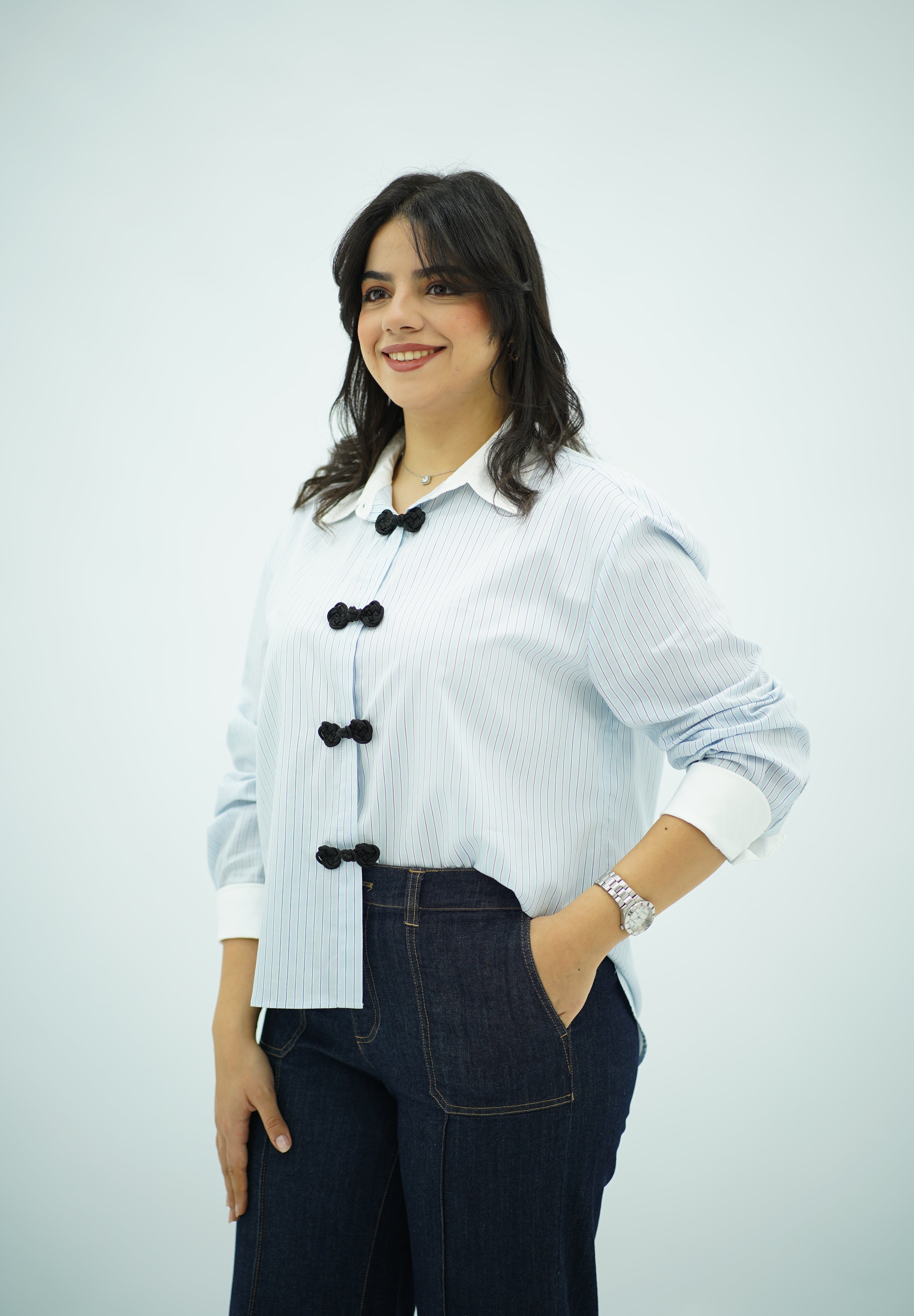 chemise fluide à fines rayures bleu à Nœuds Chinois