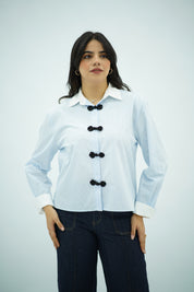 Chemise Rayée en bleu ciel à Nœuds Chinois