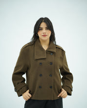 Manteau Courte Style Caban  – Col Montant & Boutonnage Croisé