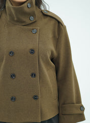 Manteau Courte Style Caban  – Col Montant & Boutonnage Croisé