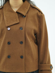 Manteau Courte Style Caban  – Col Montant & Boutonnage Croisé