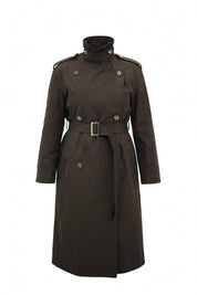 Trench Long Ceinturé Marron   – Col Montant & Boutonnage Croisé