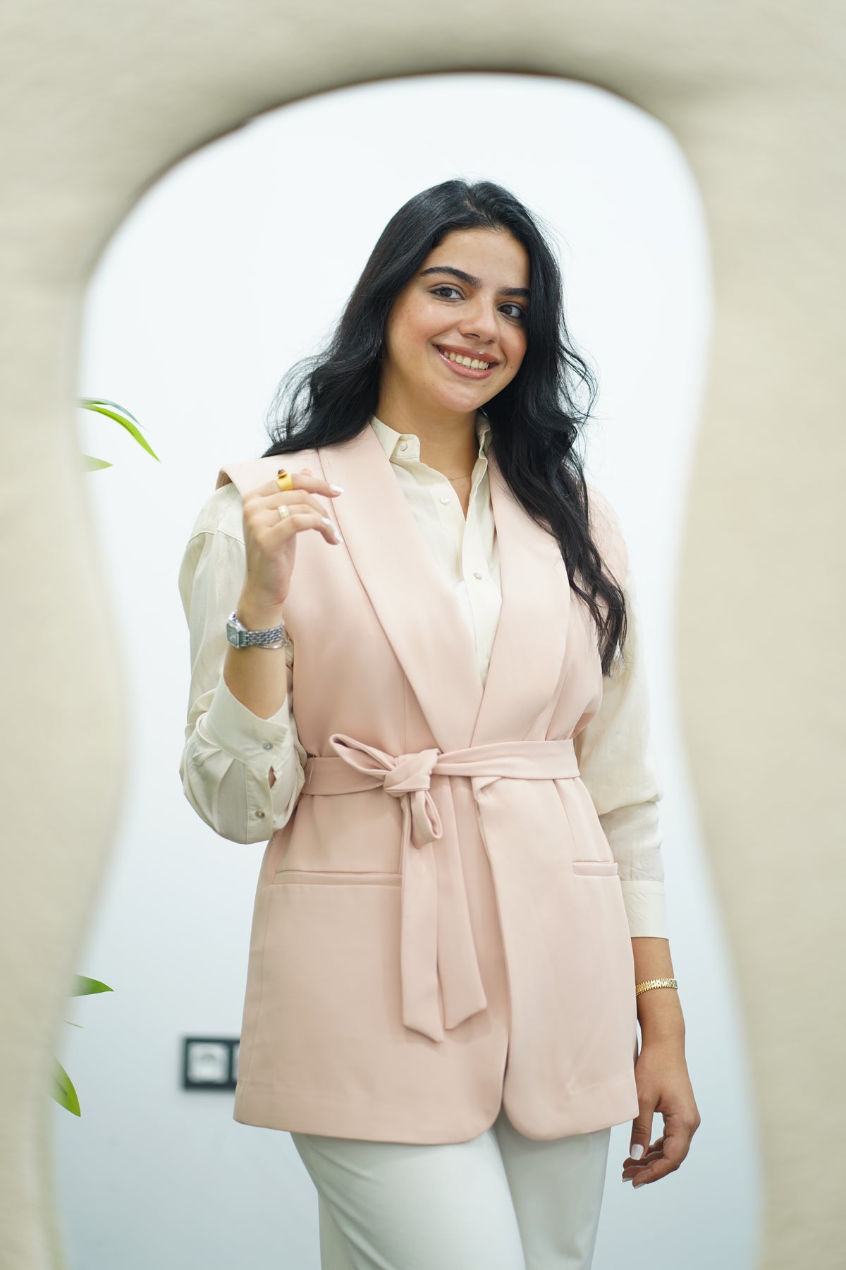 Gilet sans manches ceinturé – rose poudre