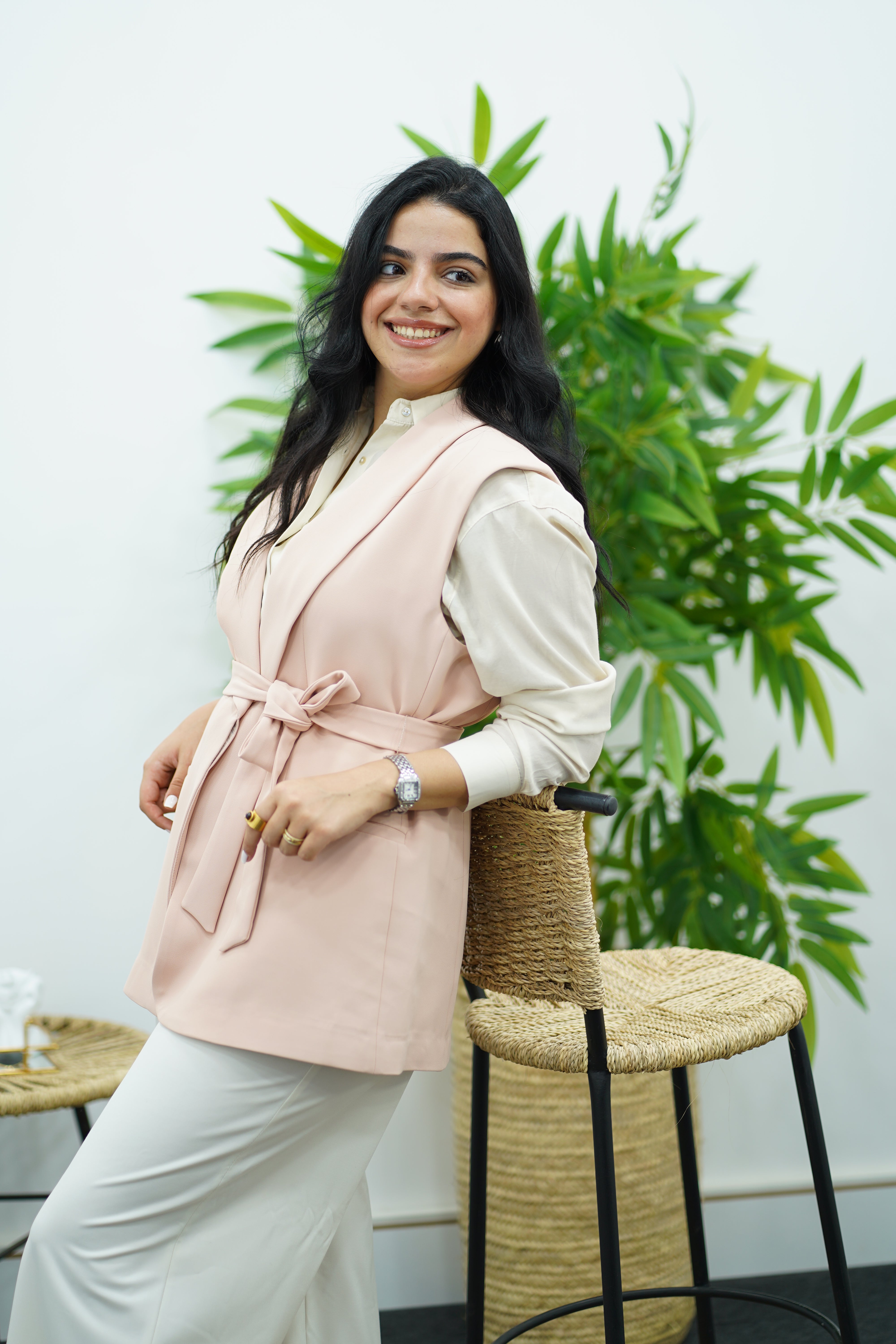 Gilet sans manches ceinturé – rose poudre