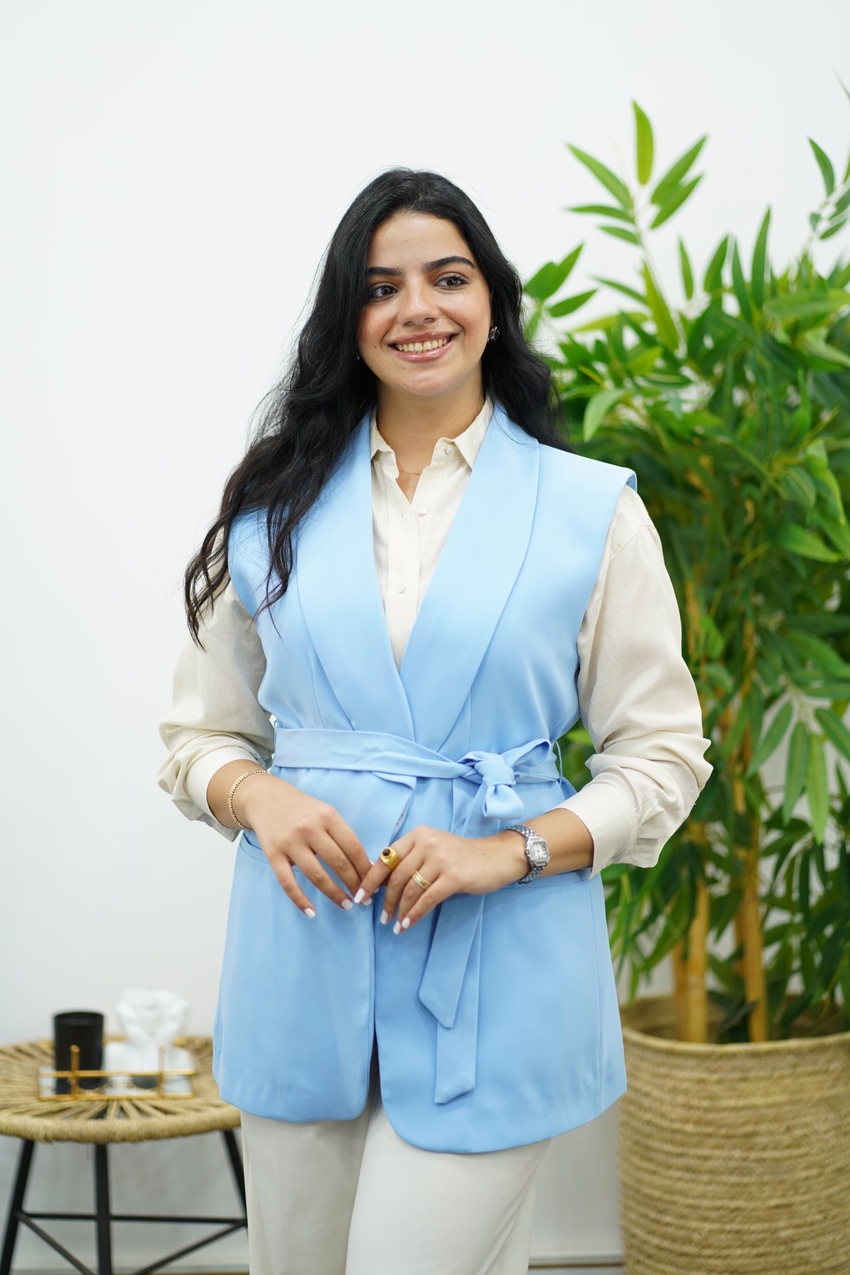 Gilet sans manches ceinturé – bleu ciel