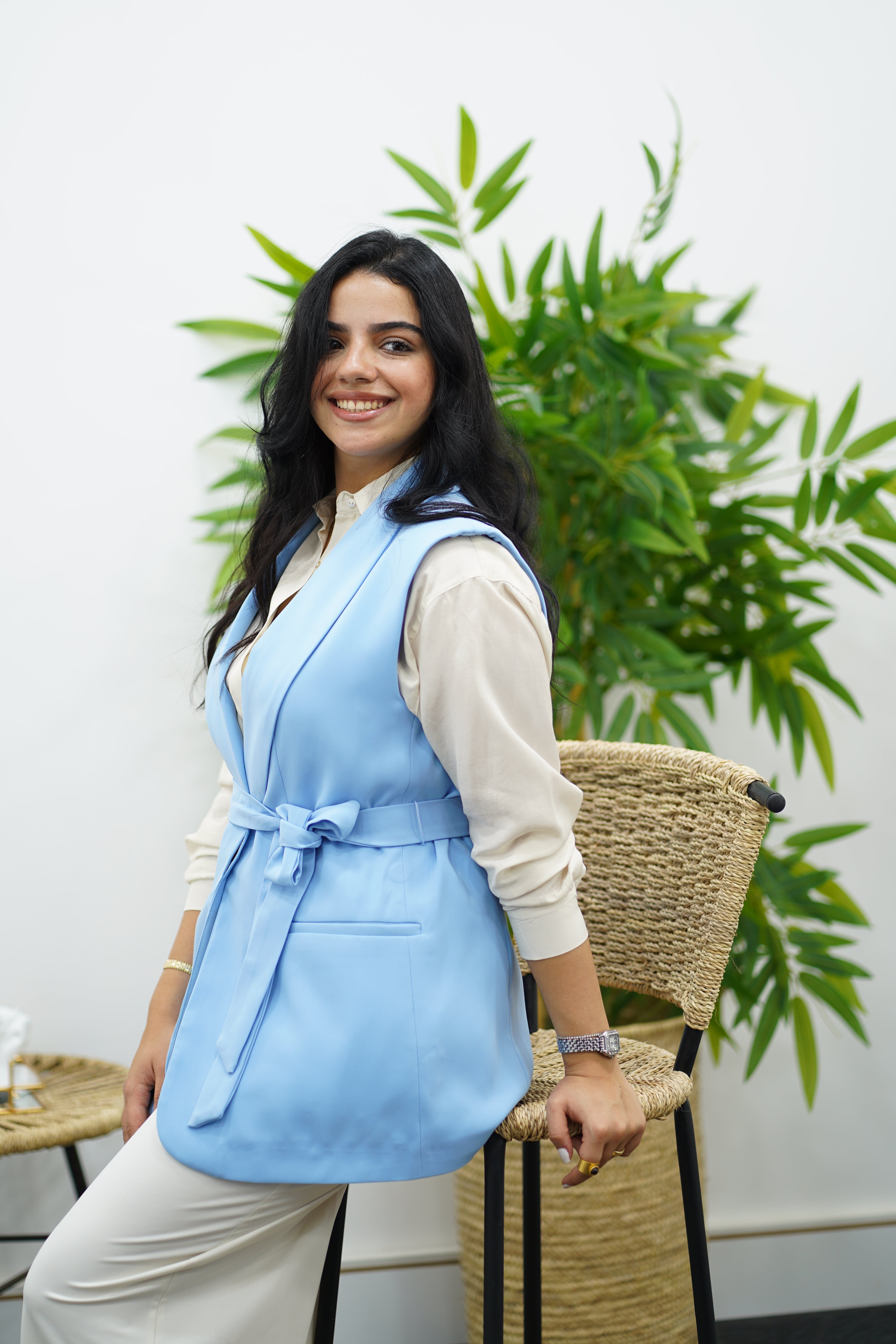 Gilet sans manches ceinturé – bleu ciel