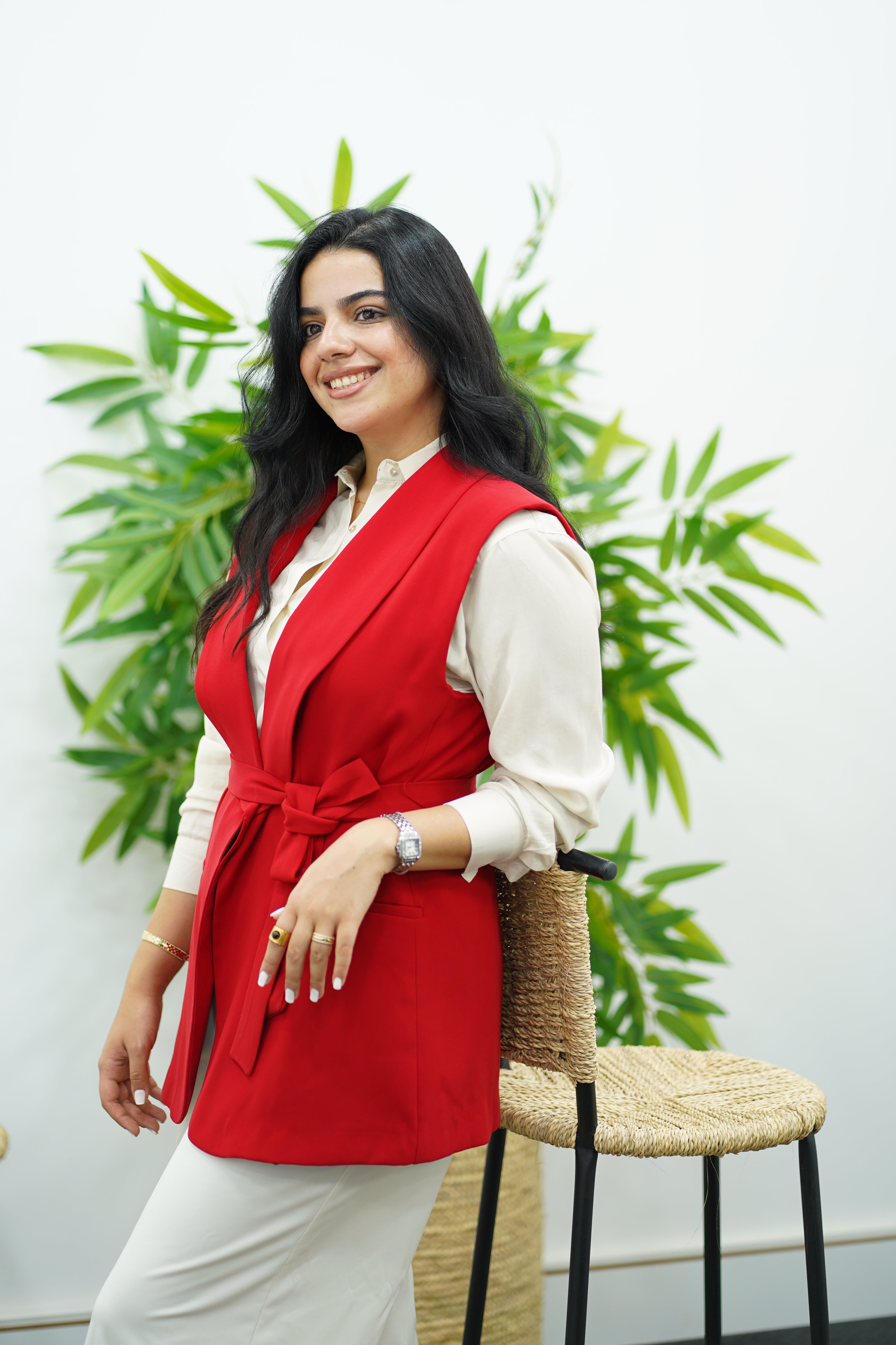 Gilet sans manches ceinturé – rouge