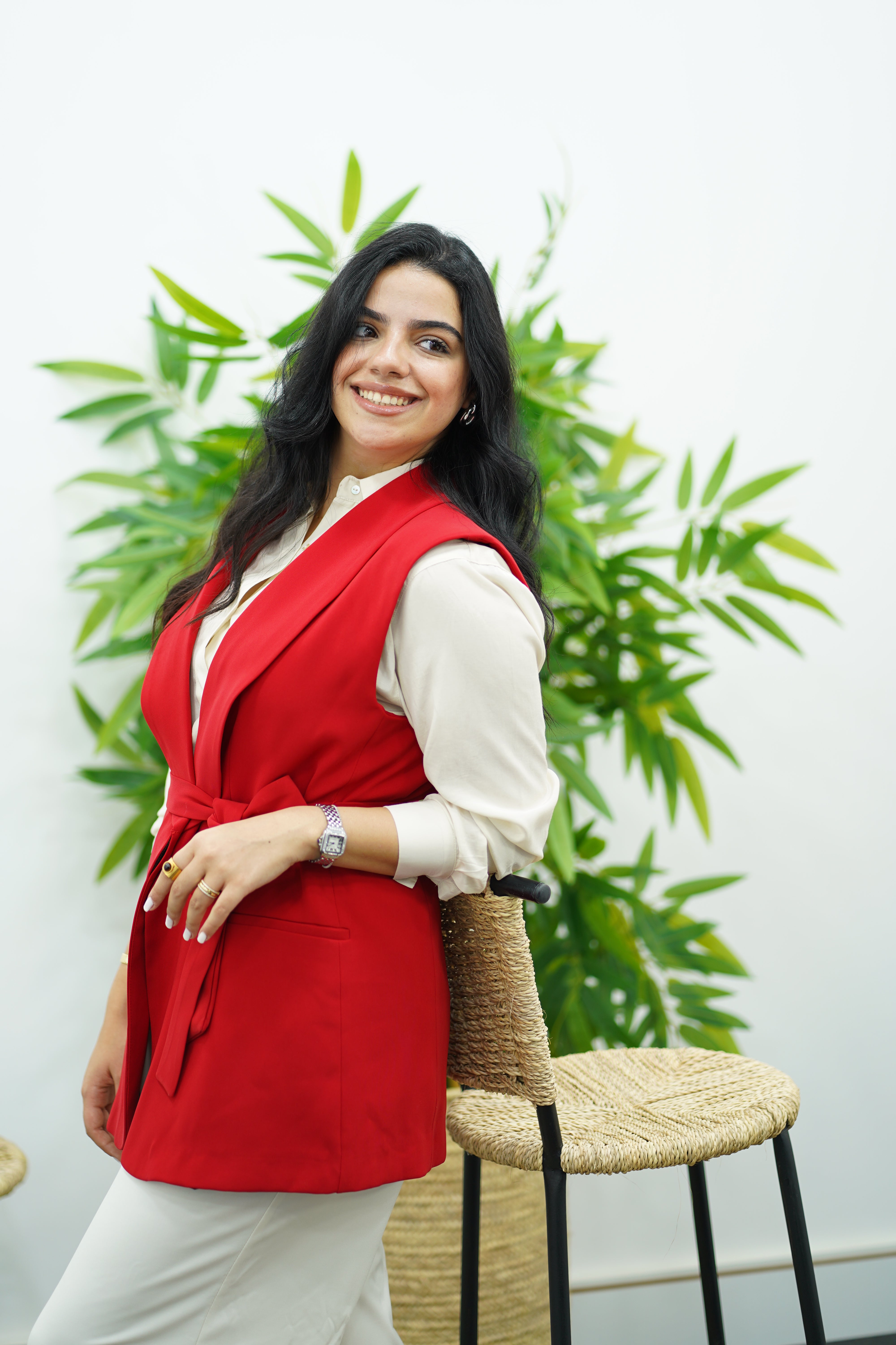 Gilet sans manches ceinturé – rouge