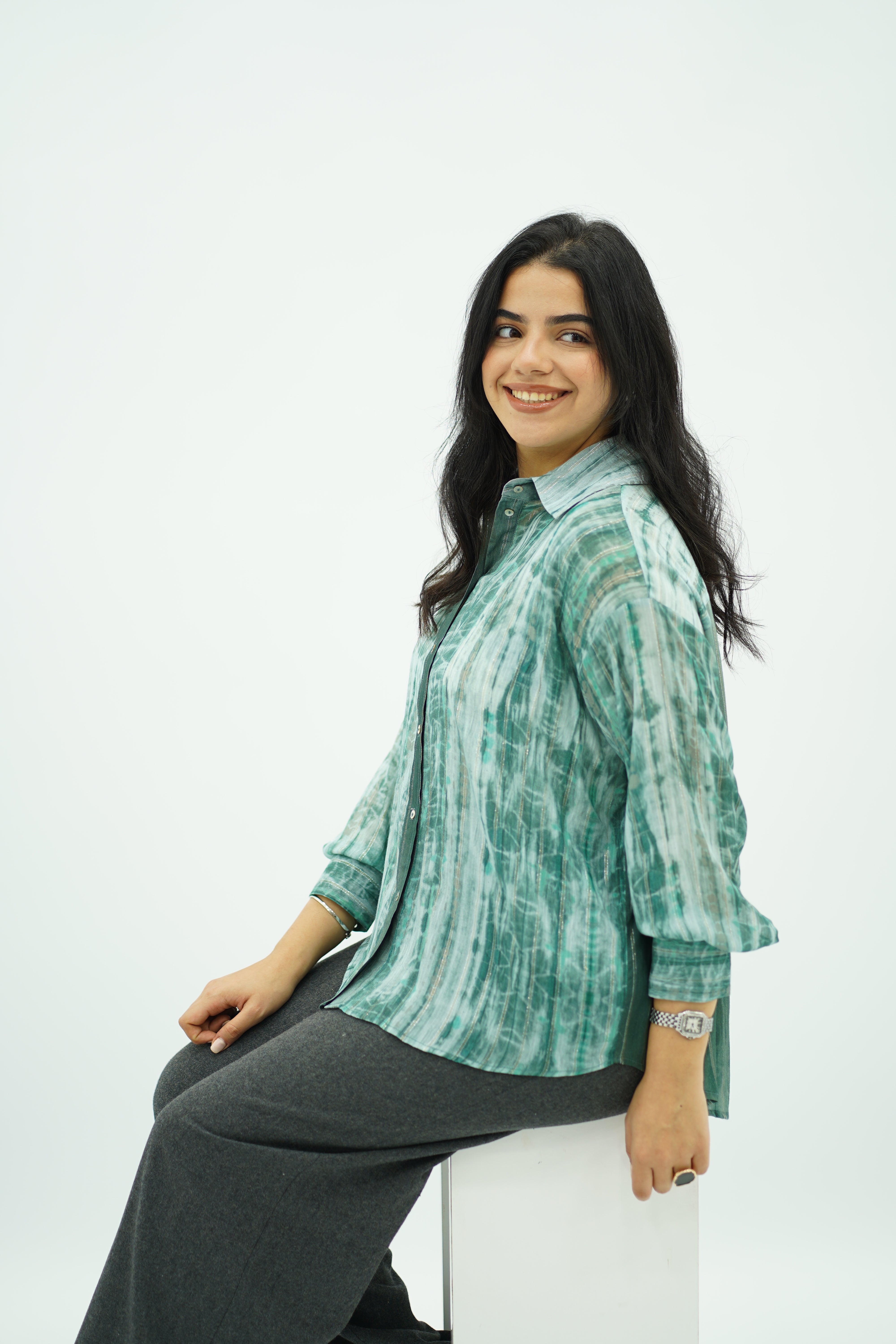 Chemise Oversize en Tie-Dye Vert et Blanc