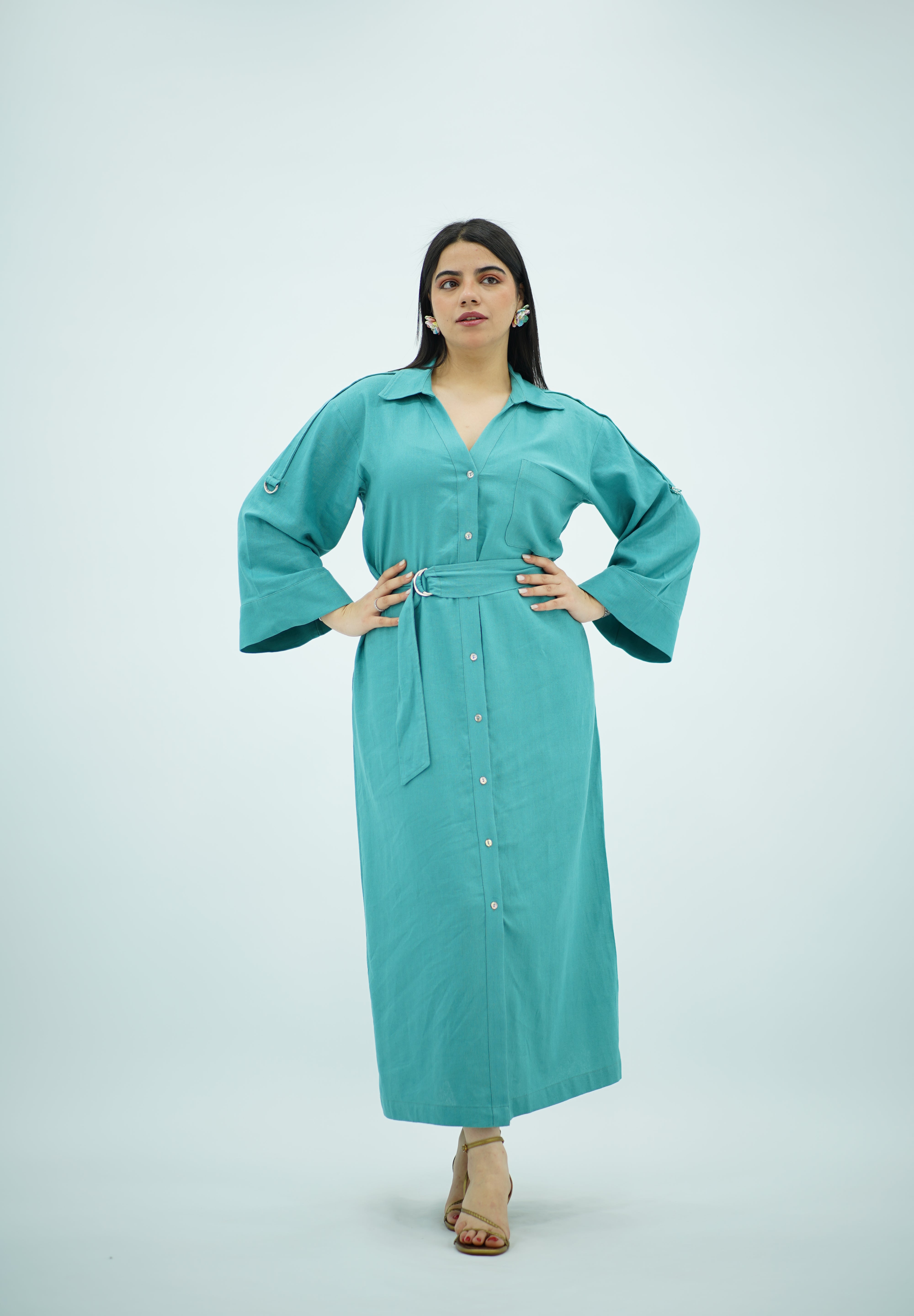 Robe en Lin Bleu Turquoise