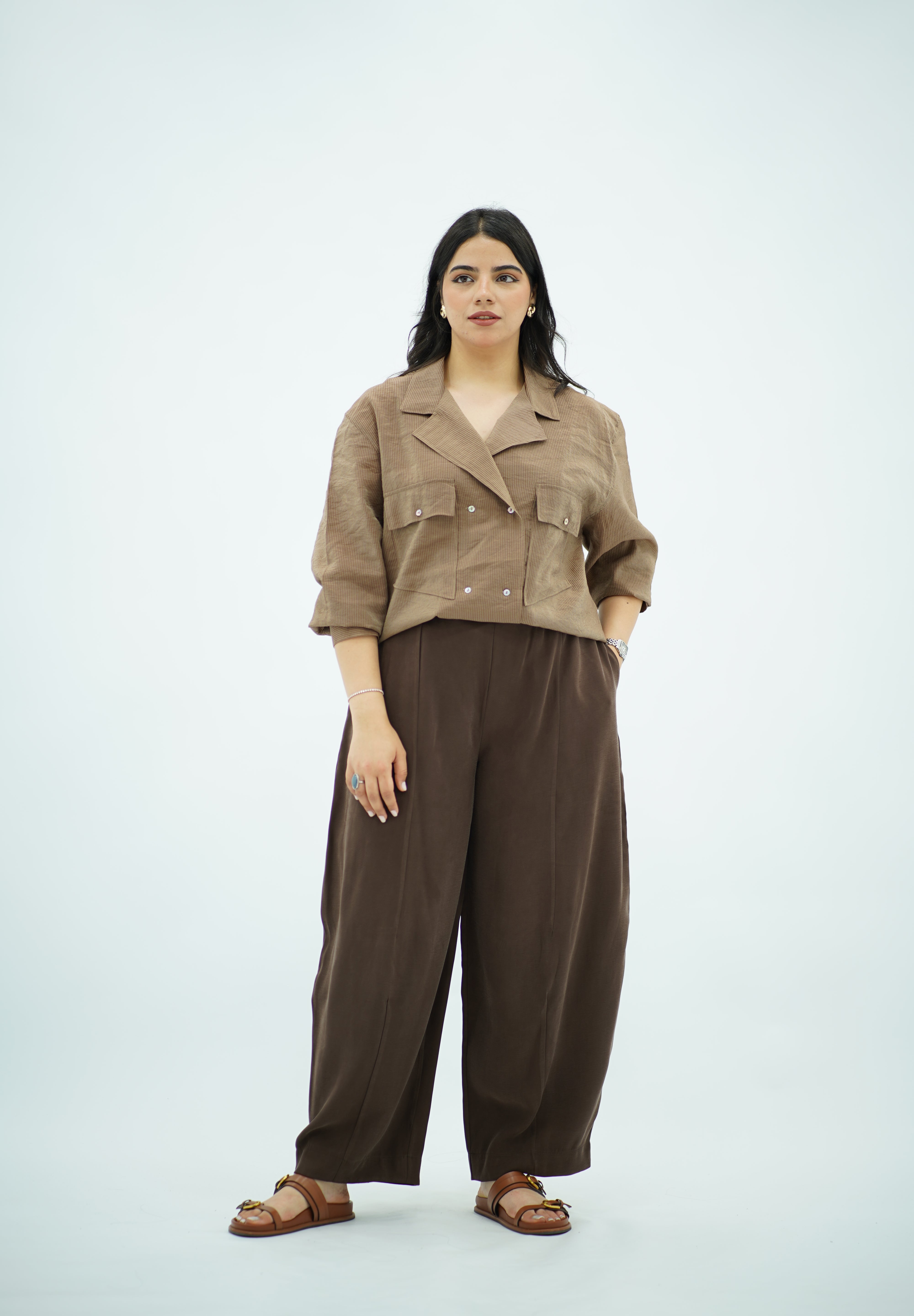 Chemise Fluide à Poches – Marron rayé