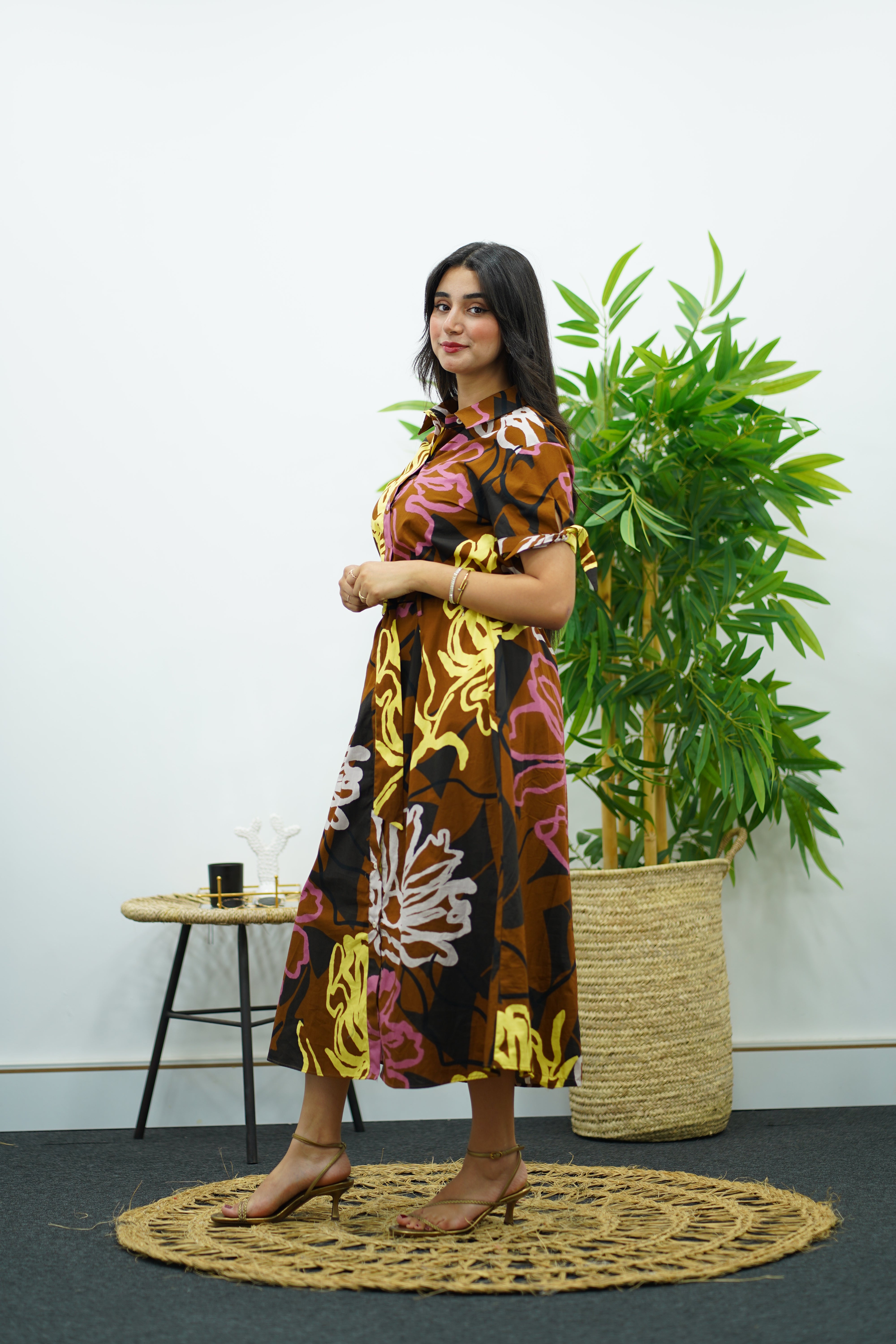 Robe chemise imprimée à fleurs abstraites