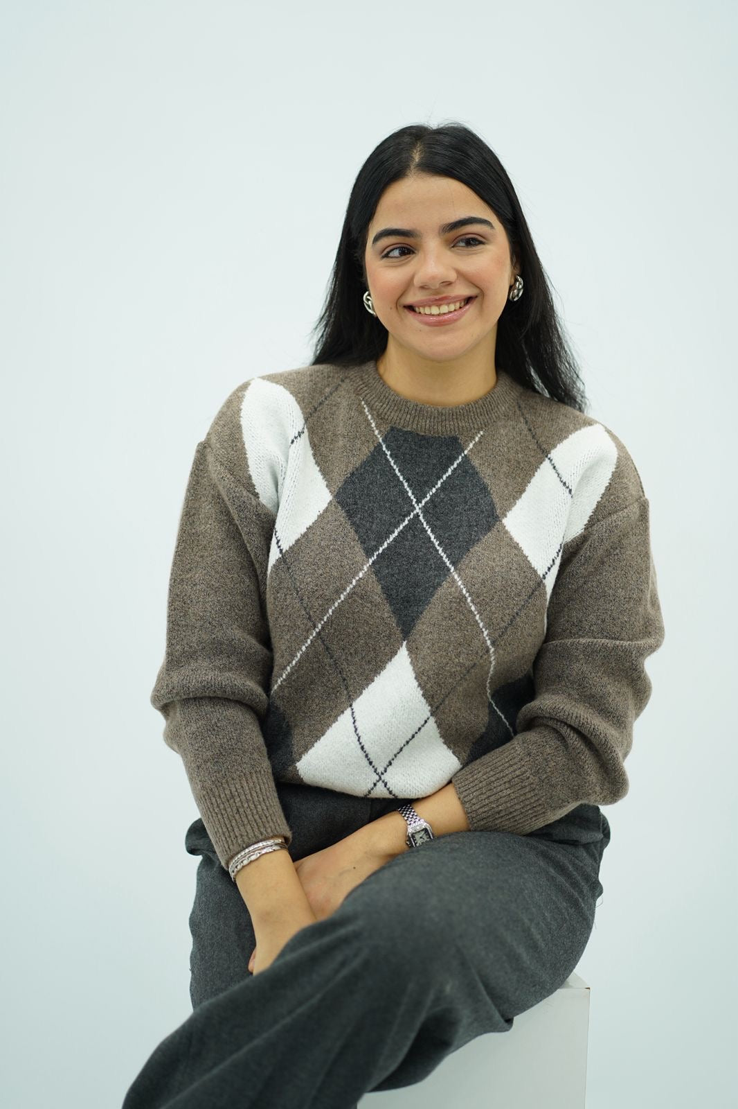 Pull à motifs losanges en maille