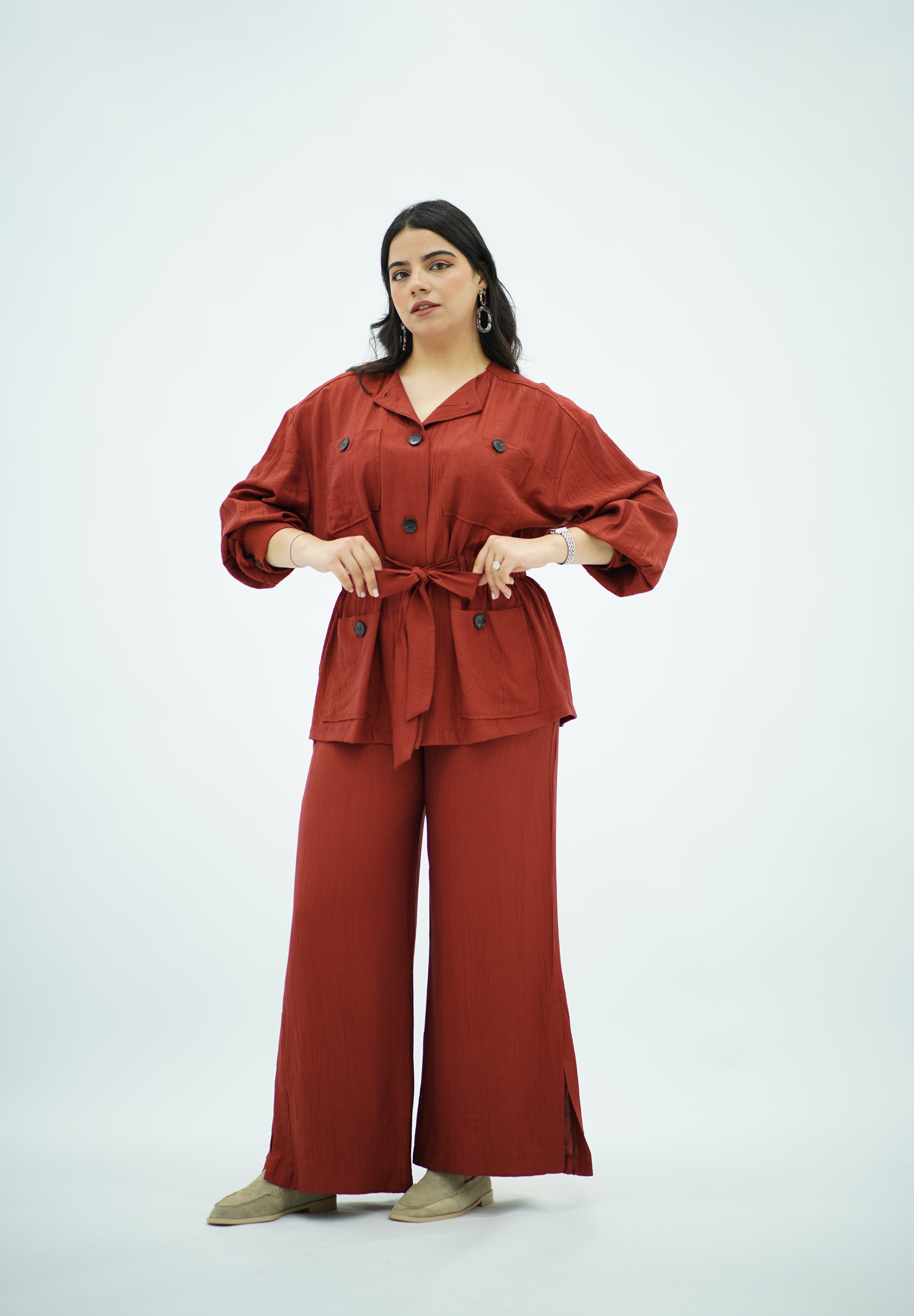 Ensemble En crêpe plissé Rouge brique