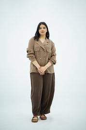 Chemise Fluide à Poches – Marron rayé